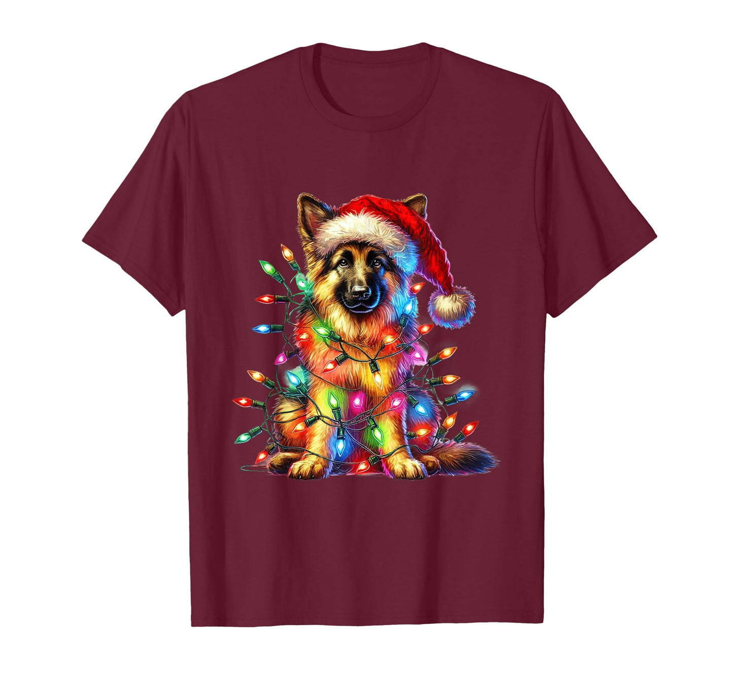 German Shepherd Christmas Lights Santa Hat Dog Lover T-Shirt