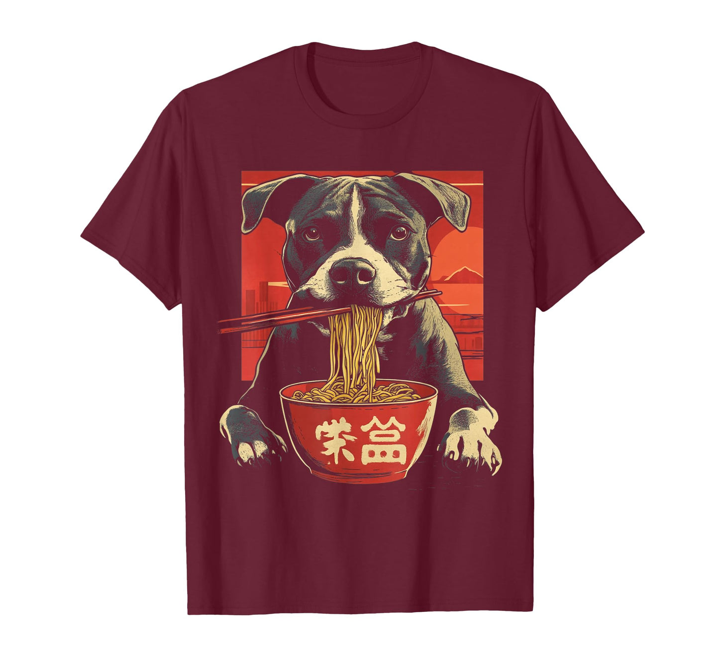Pitbull Funny Dog Eating Ramen Noodles T-Shirt