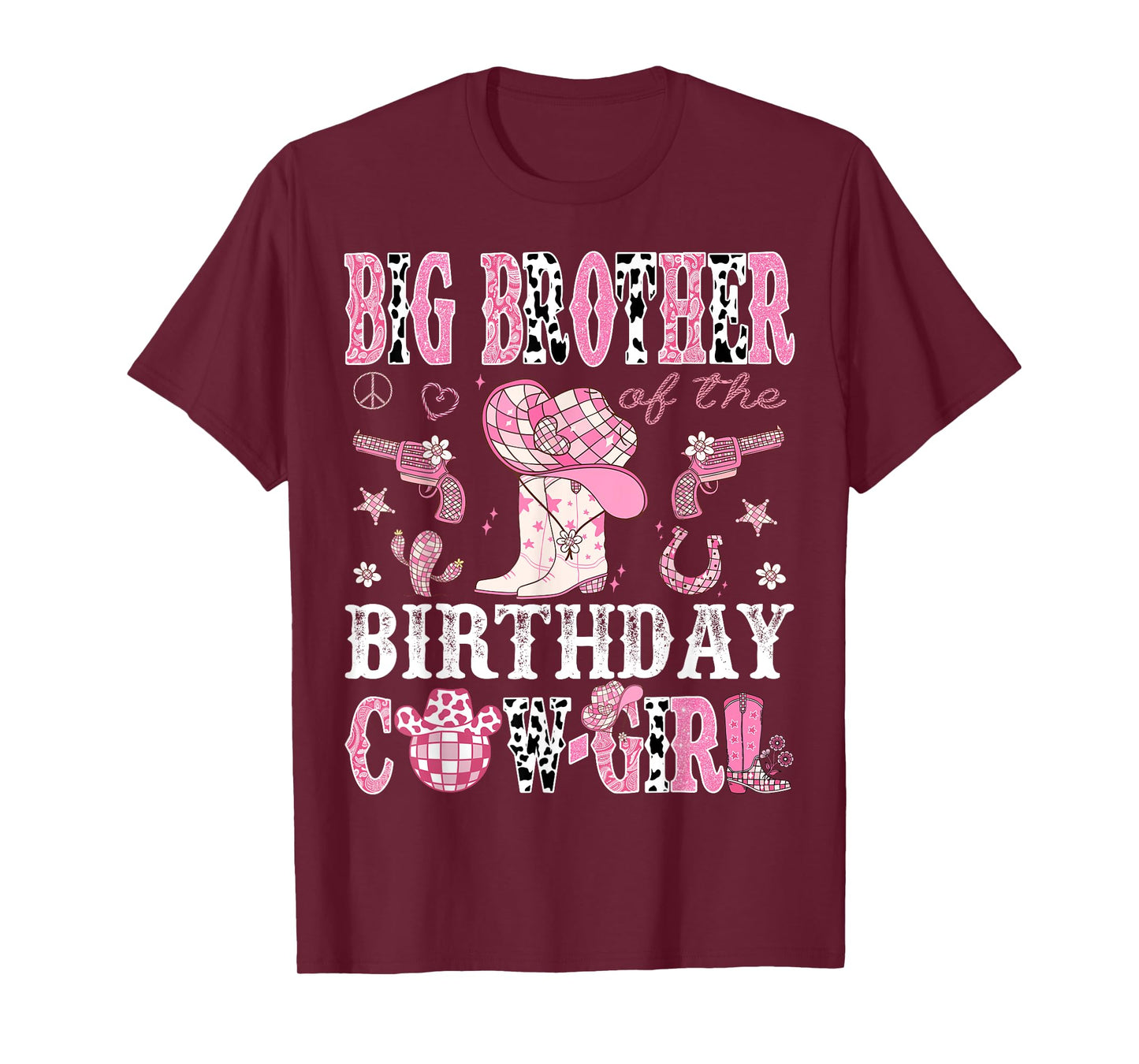 Big Brother Of The Birthday Cow-Girl Pink Disco Western T-Shirt