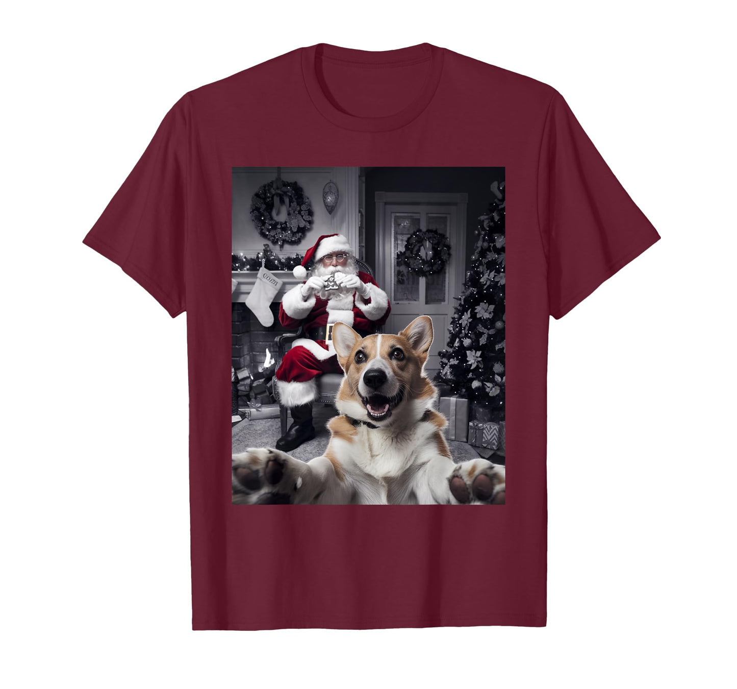Christmas Funny Corgi Dog Selfie with Santa Claus Holiday T-Shirt