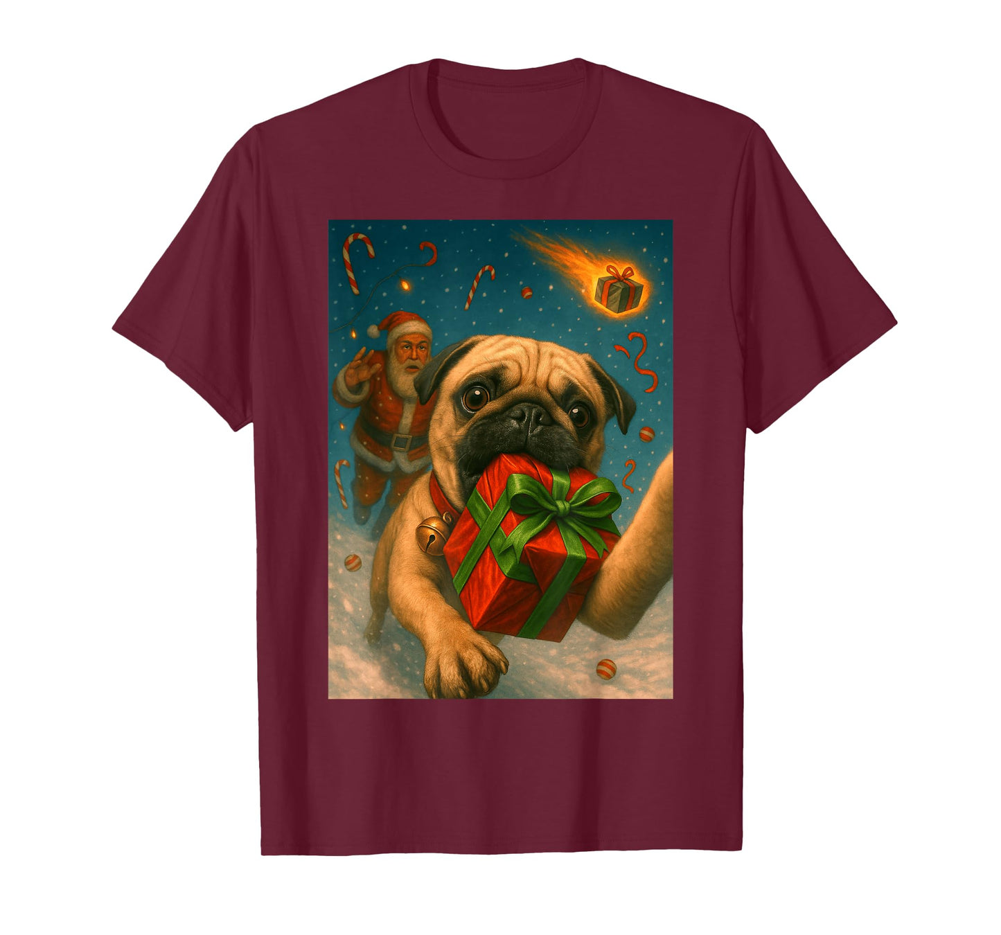 Pug Christmas Shirt - Funny Selfie with Santa T-Shirt