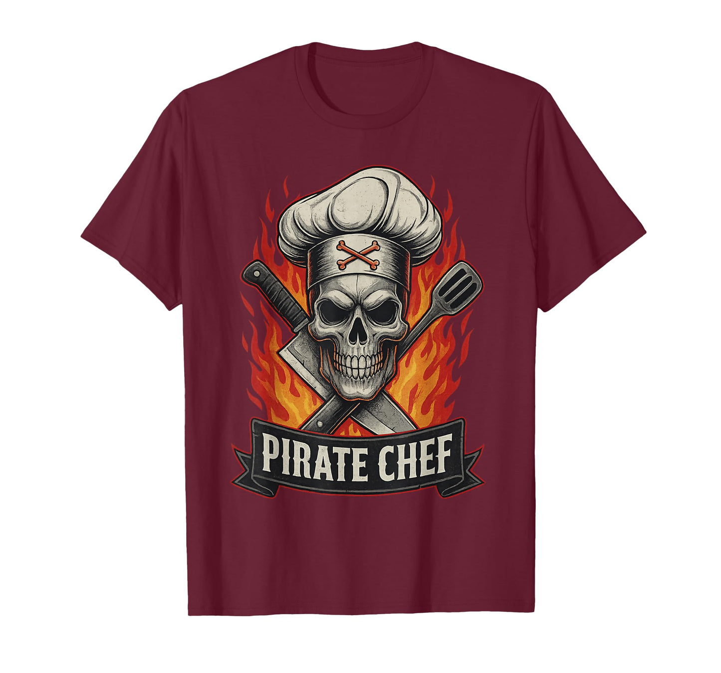 Pirate Chef Hat Knife Skull Funny Cook Restaurant Cooking T-Shirt