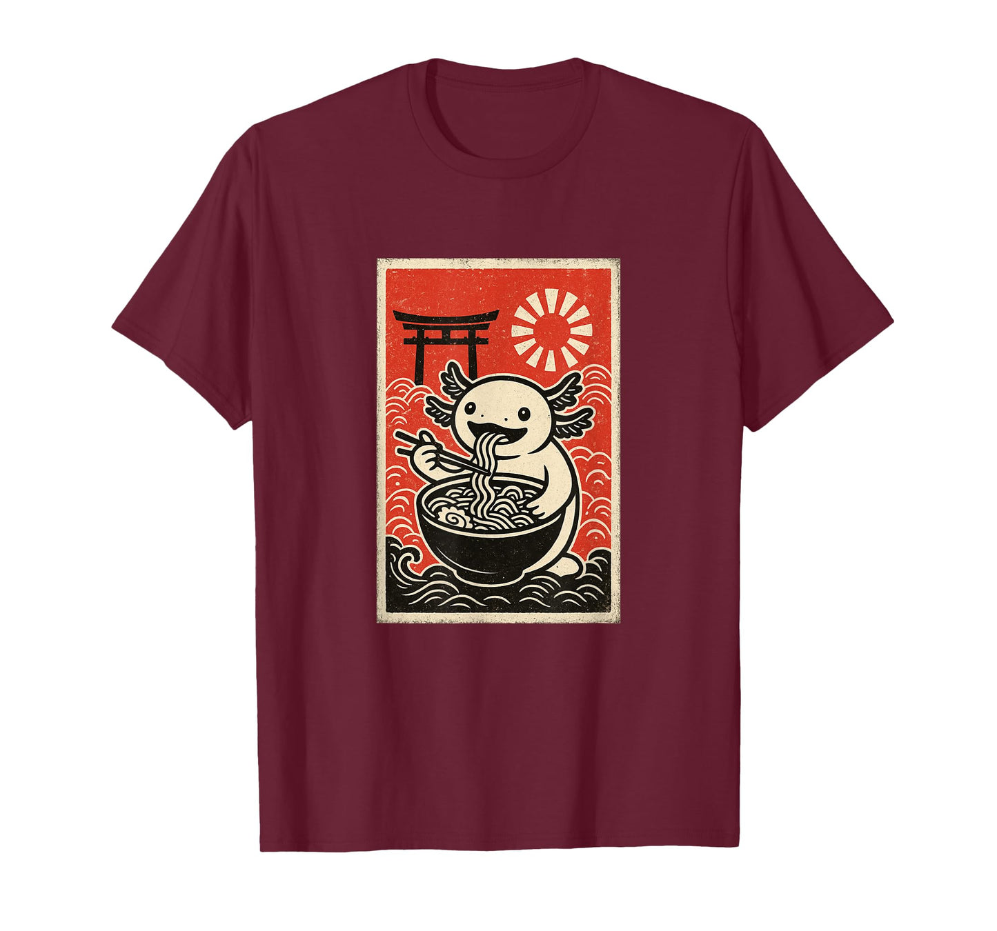 Cute Axolotl Eating Noodles Retro Design for Foodies T-Shirt