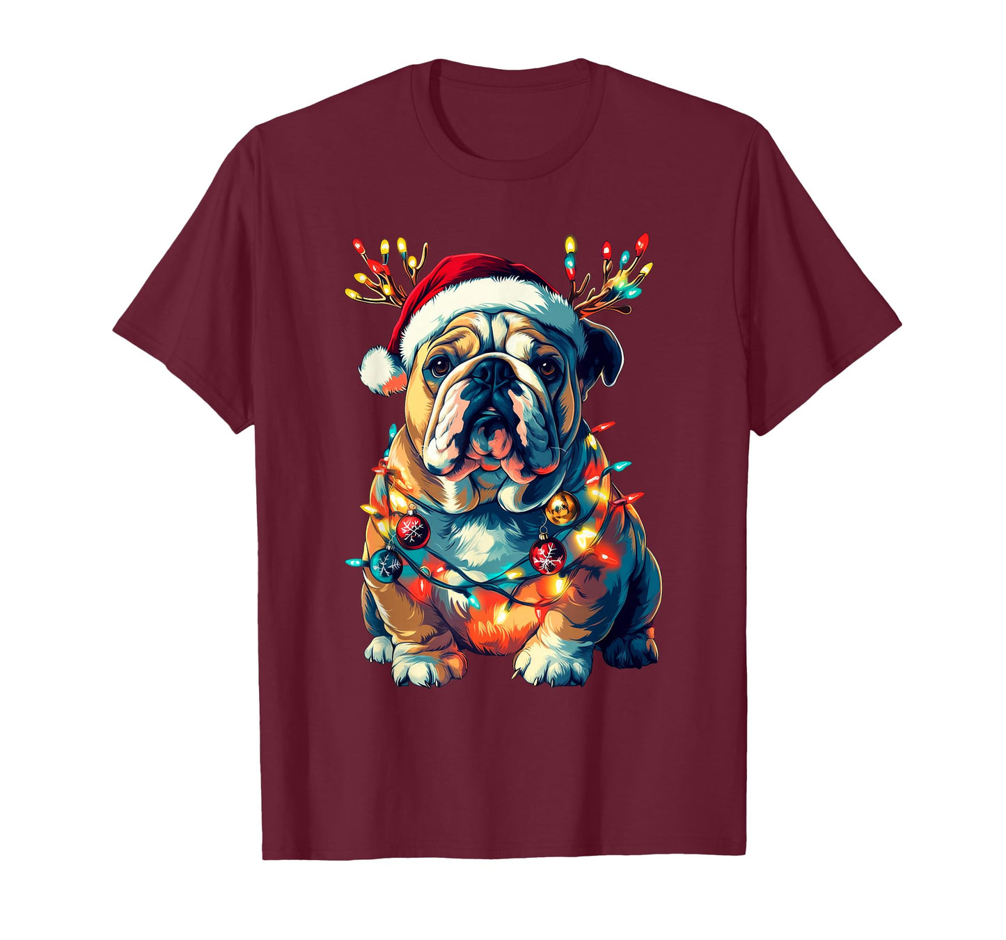 English Bulldog Dog Christmas Lights Xmas T-Shirt