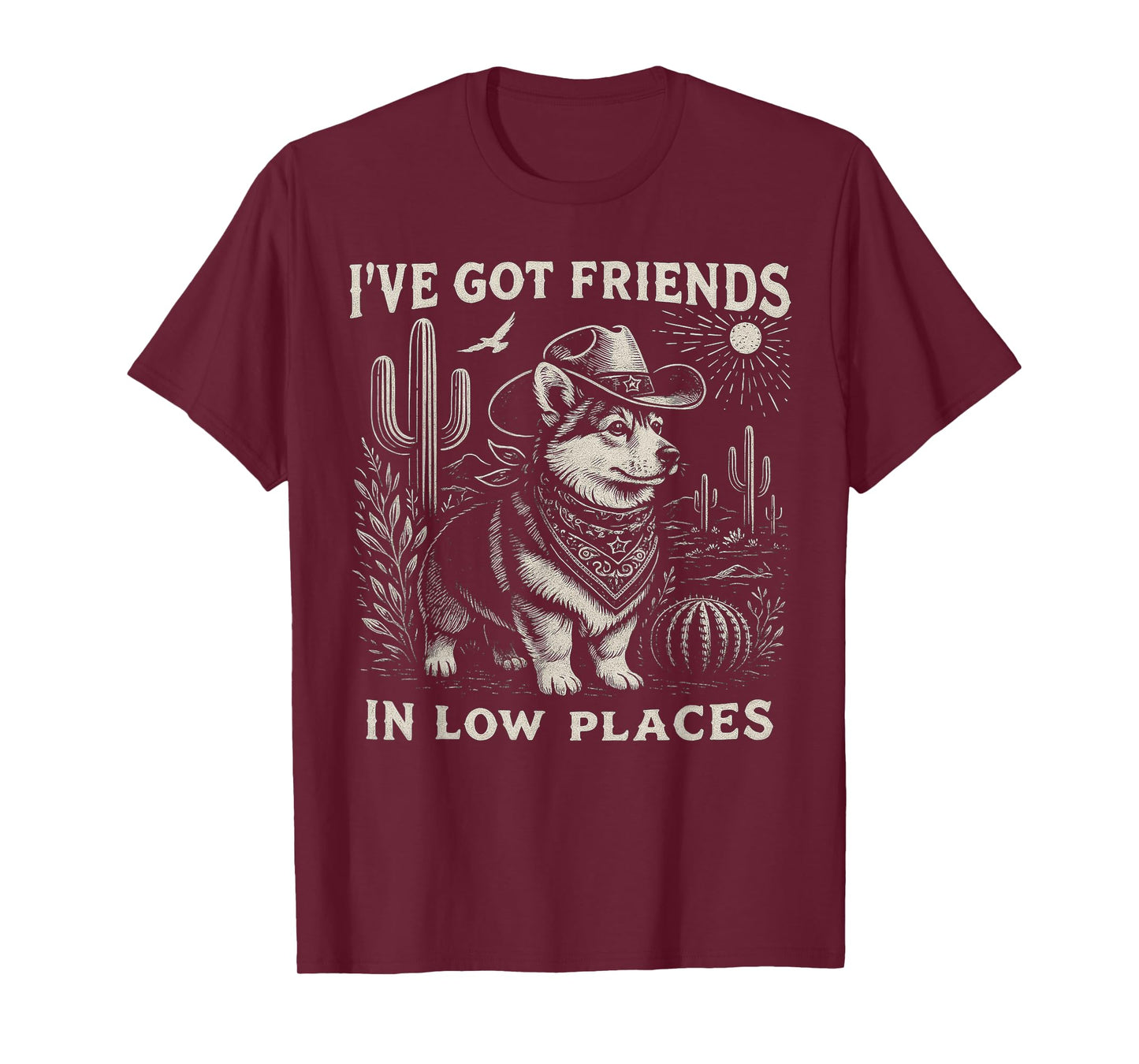 I've Got Friends in Low Places Funny Corgi Dad Cowboy Doxie T-Shirt