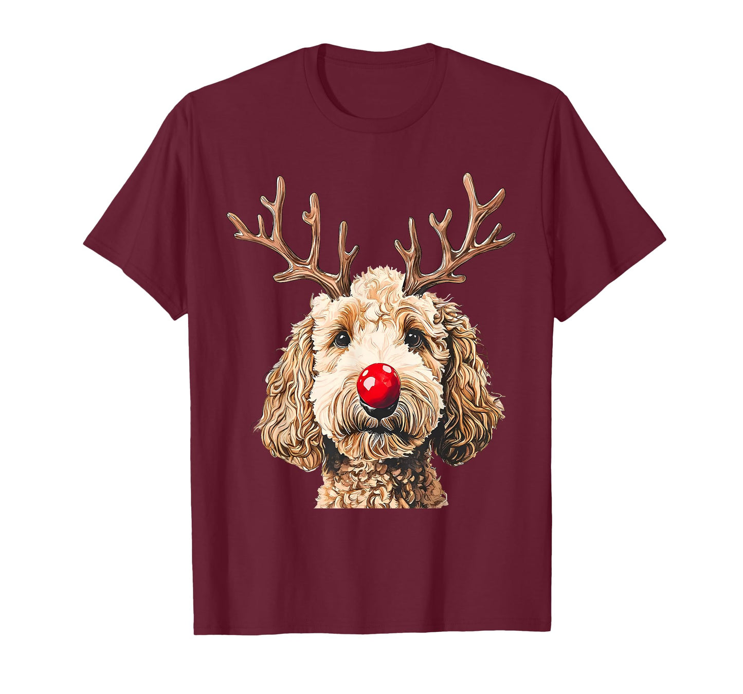 Cute Funny Reindeer Santa Goldendoodle Christmas Tree Lights T-Shirt