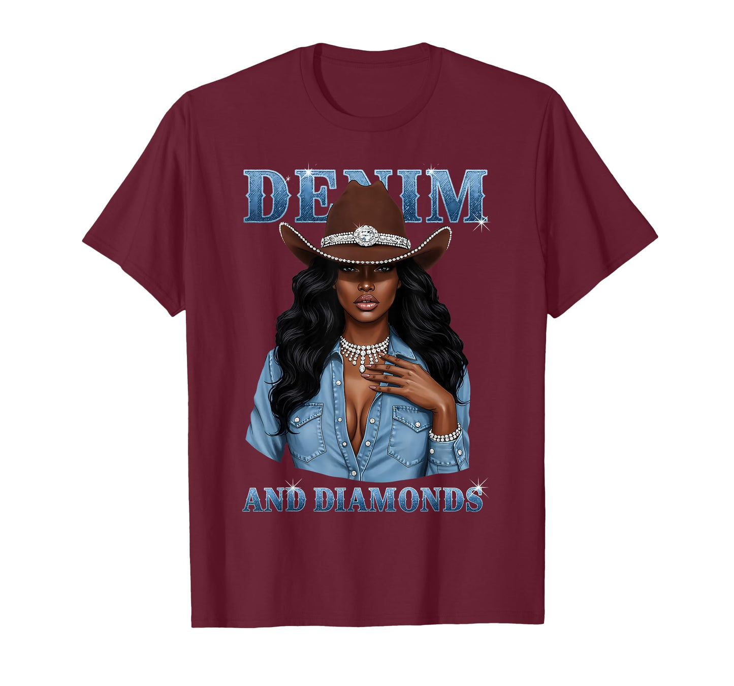 Denim and Diamonds African Melanin Cowgirls Western T-Shirt