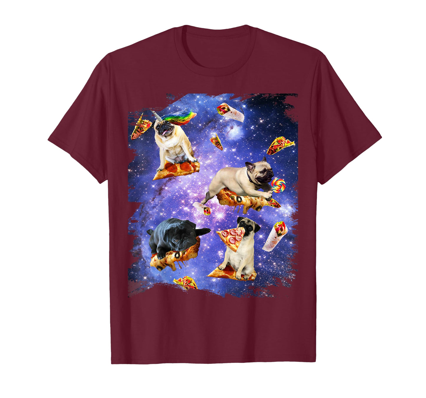 Space Dog Pug Eating Pizza, Galaxy Pugs T-Shirt