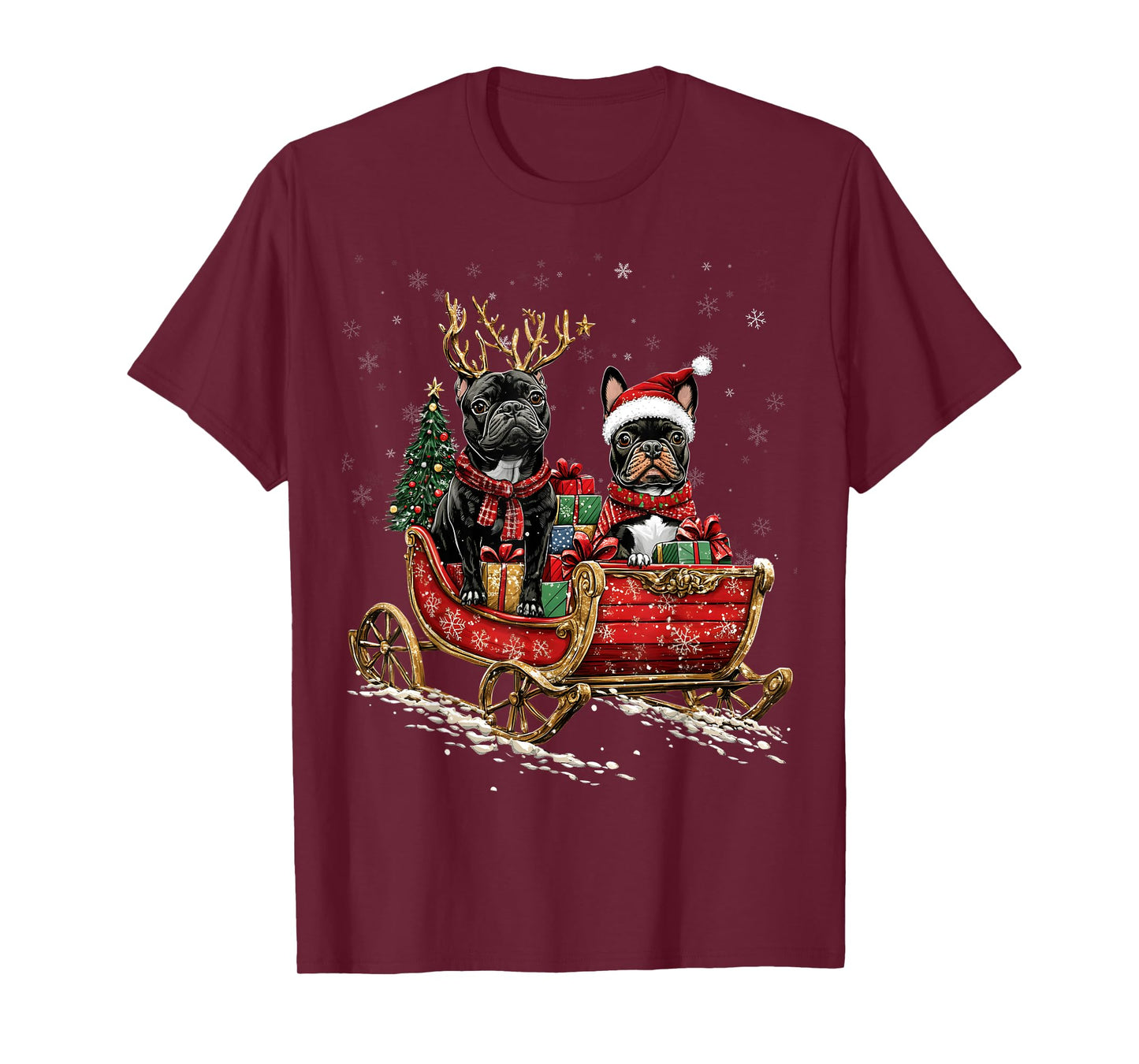 Santa French Bulldog reindeer Light Christmas Men Women Kids T-Shirt