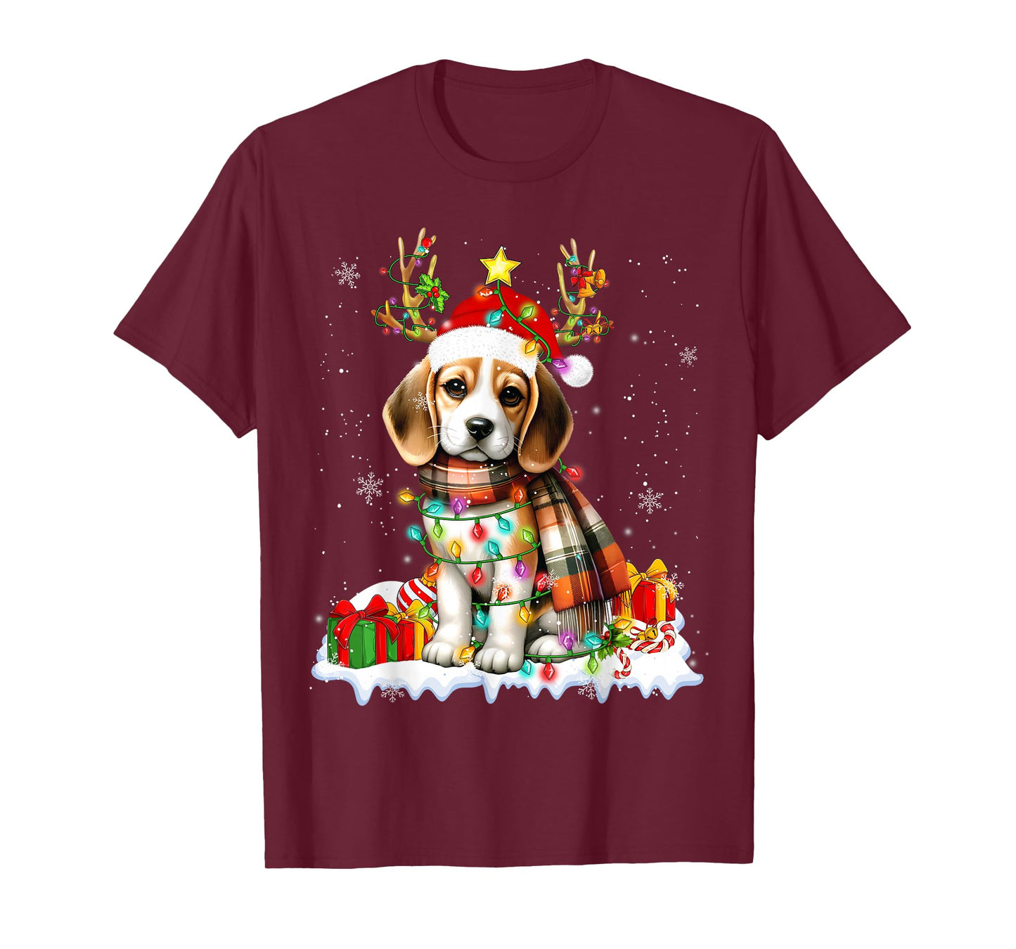 Santa Beagle Christmas Lights Funny Reindeer Dog Xmas 2026 T-Shirt