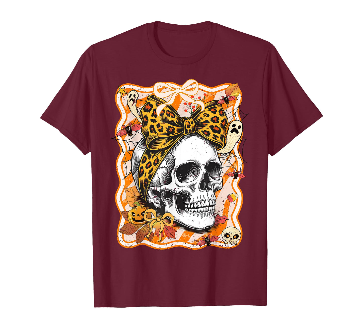 Preppy Bow Skull Halloween Spooky Season Womens Girls Kids T-Shirt