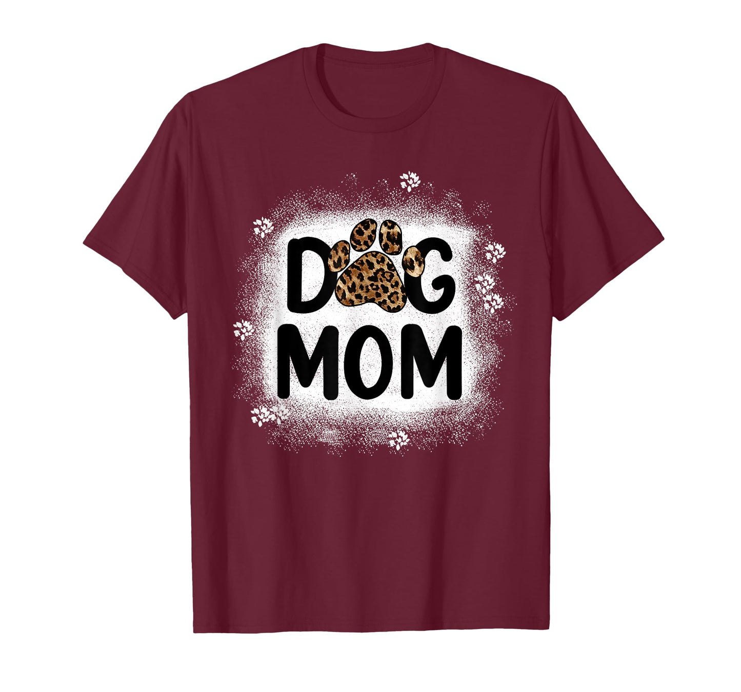 Women Bleached Dog Mom Shirts Dog Mom Paw Leopard T-Shirt
