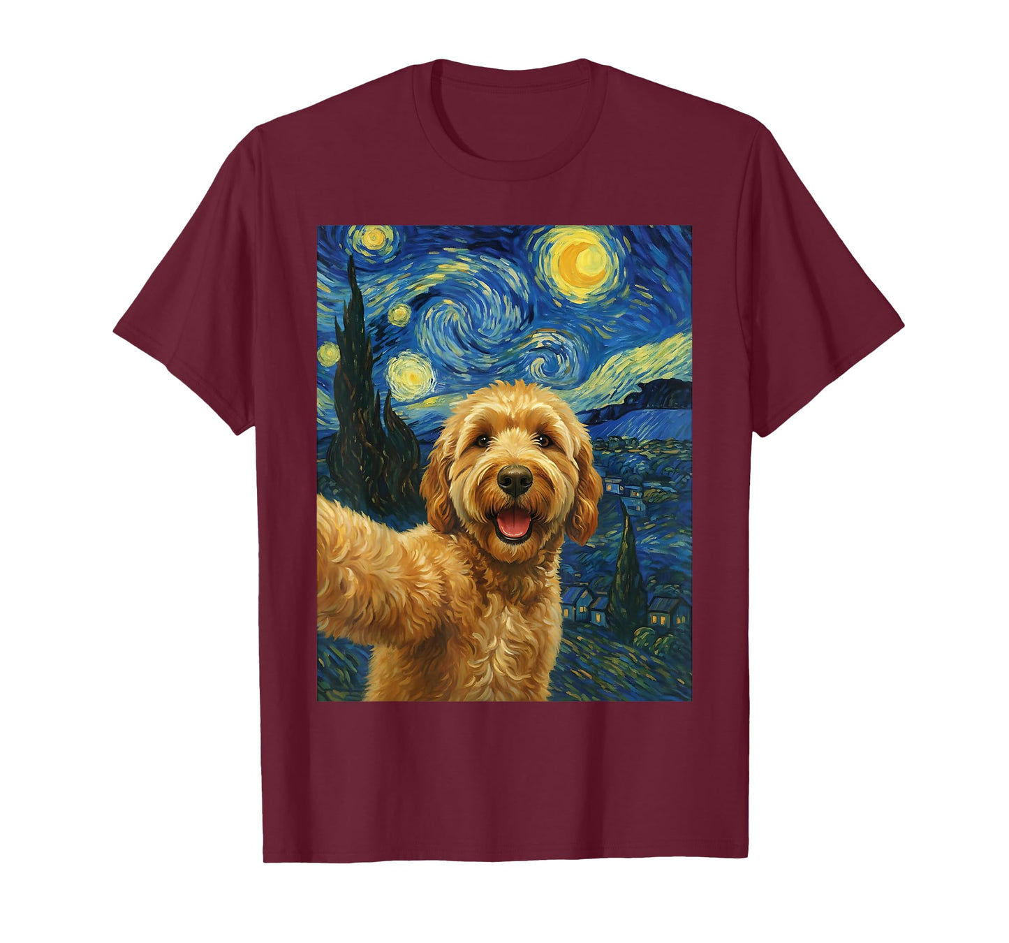 Golden Doodle Starry Night Van Gogh Dog Selfie Canine Doodle T-Shirt