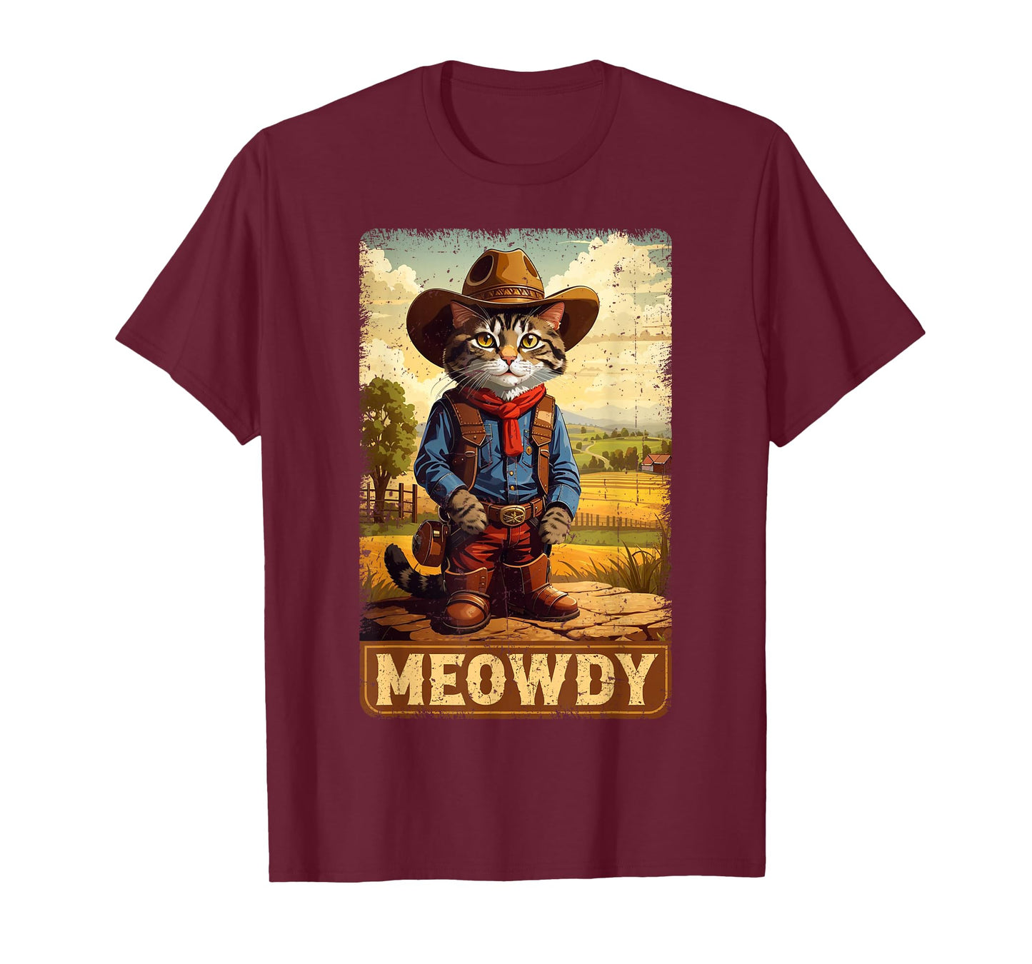 Meowdy Funny Country Side Cat Hat Vintage Cowboy Cat T-Shirt