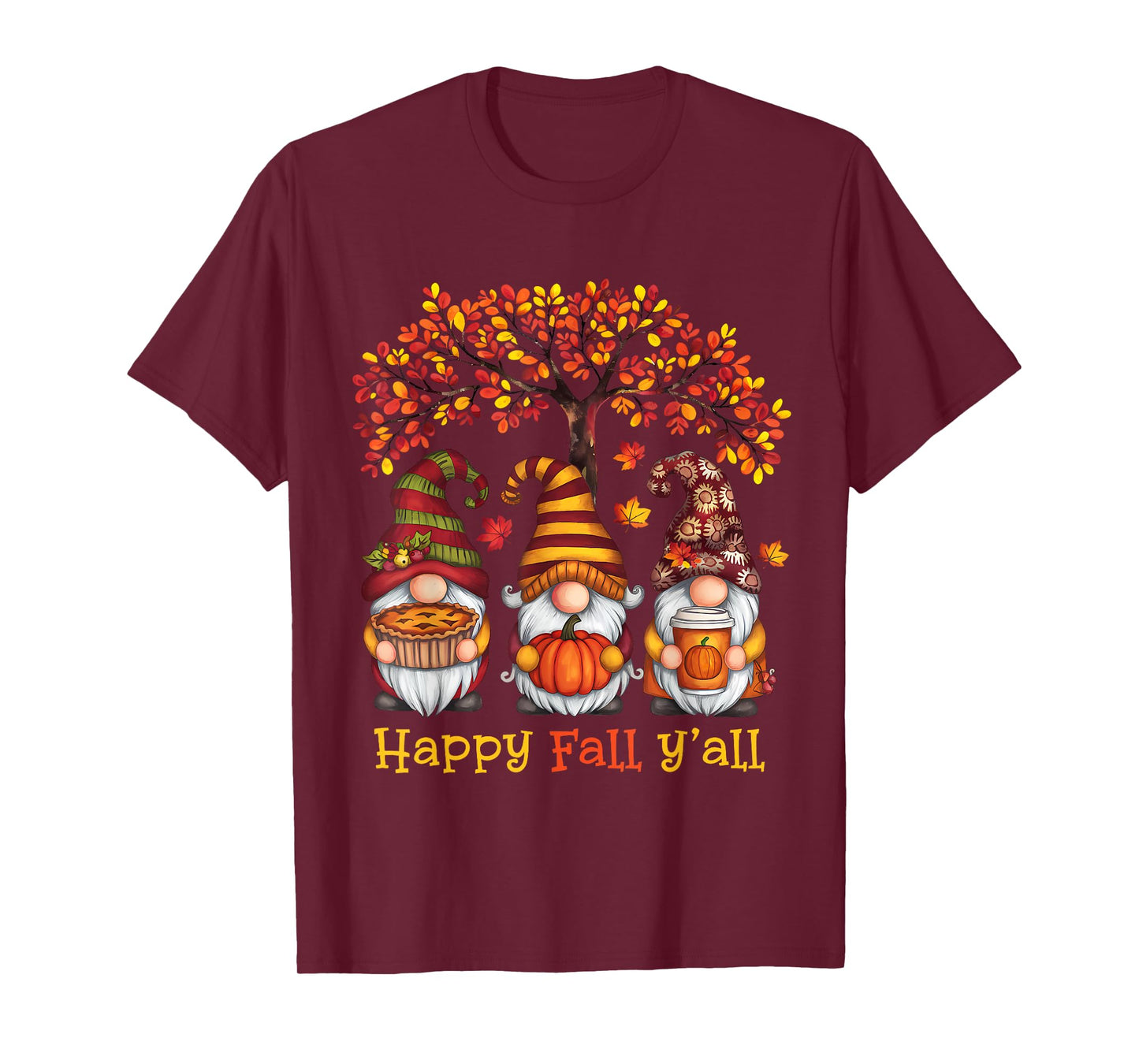 Happy Fall Autumn Leaves Pumpkin Garden Gnomes T-Shirt