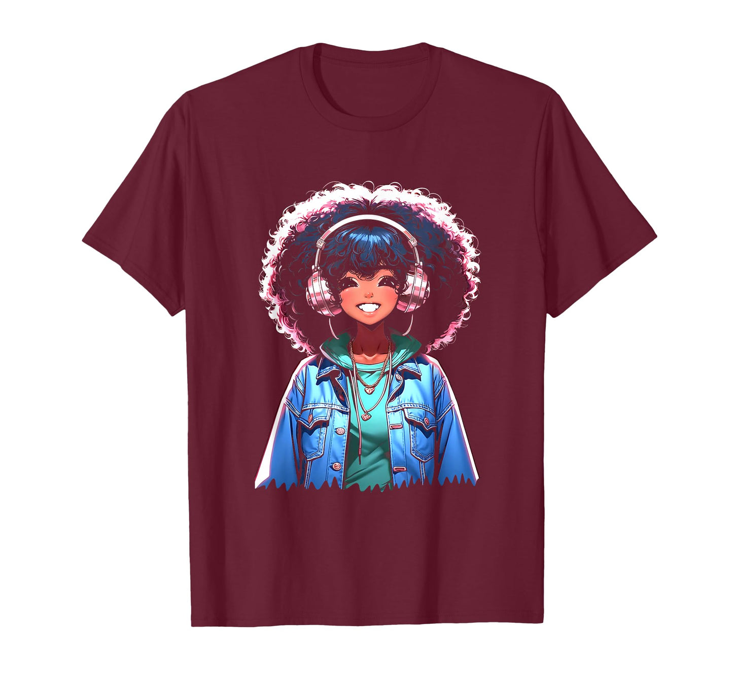 Anime and Music Black Girl Anime Merch Afro African American T-Shirt