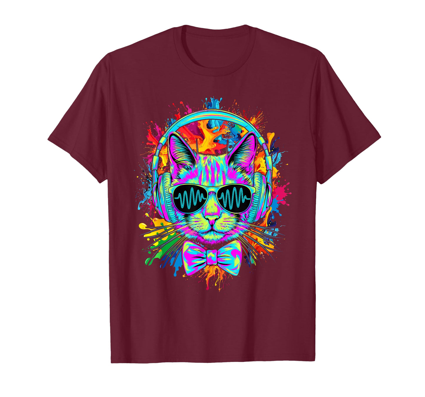 Funny Kitten Colourful Rainbow Rave Music DJ Cat T-Shirt