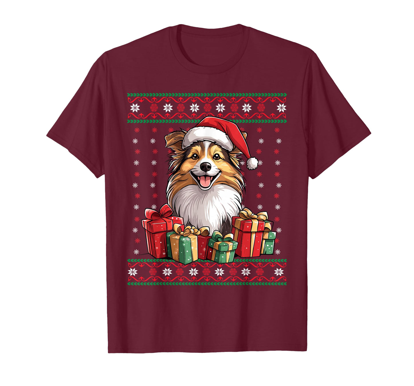 Sheltie Santa Hat Dog Lover Xmas Sheltie Ugly Christmas Men Women Kids T-Shirt