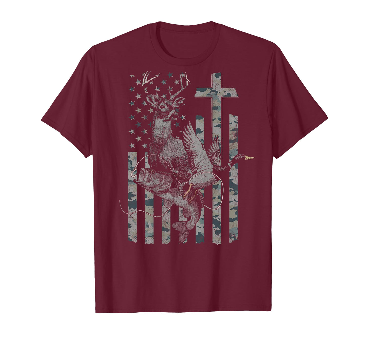 Christian Hunting and Fishing Camo (Design on Back) T-Shirt