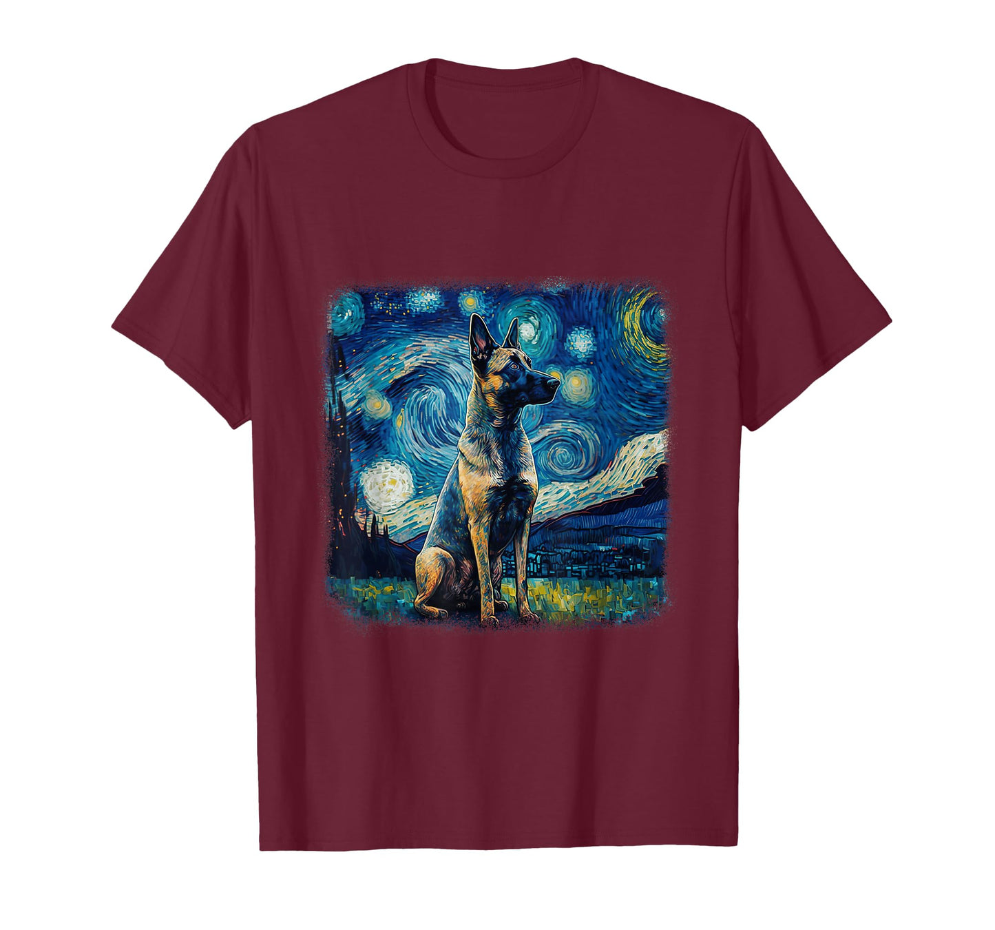 Dog in Starry Night Van Gogh Belgian Malinois T-Shirt