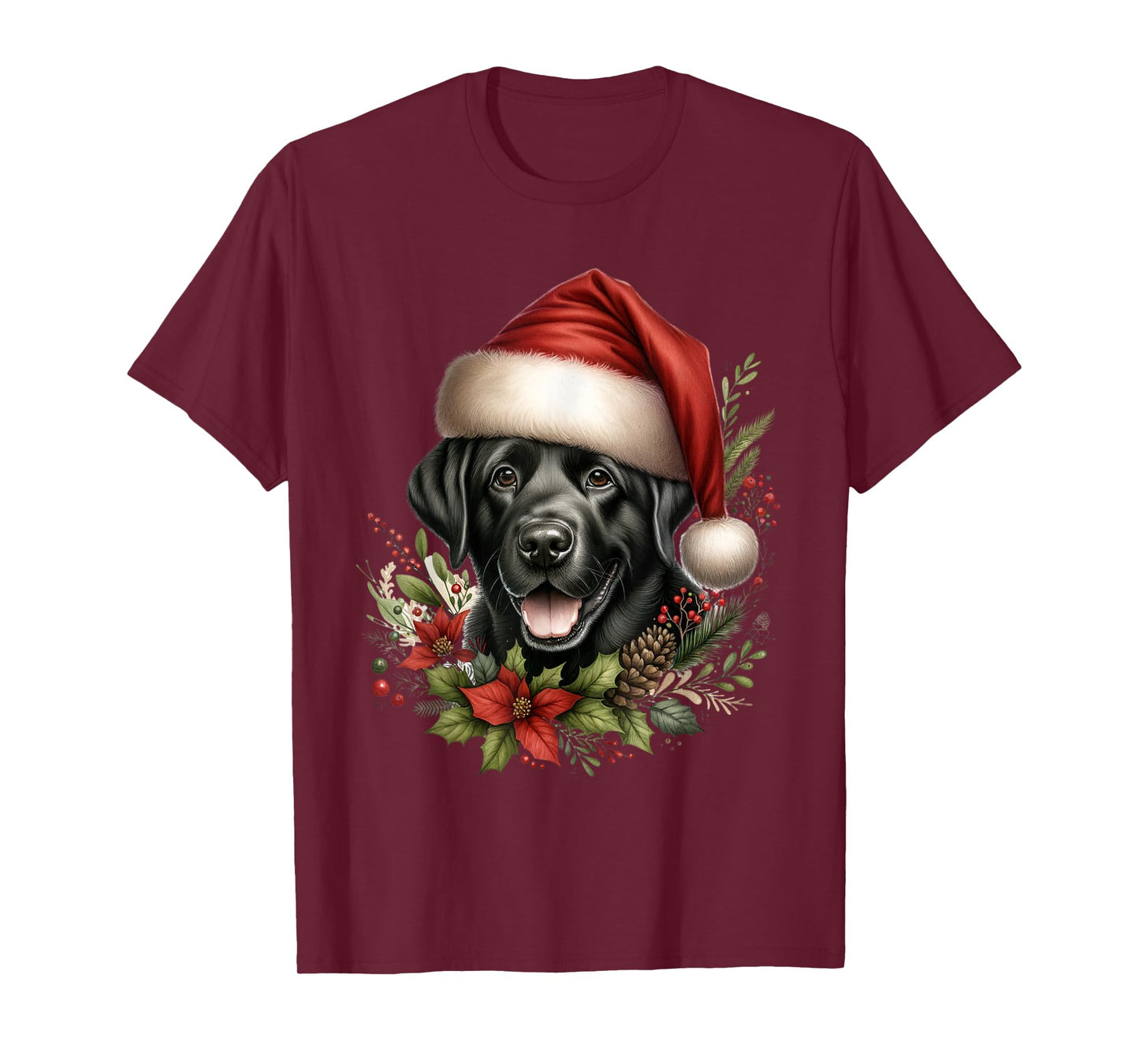 Christmas Black Labrador Lab Dog Watercolor Artwork T-Shirt