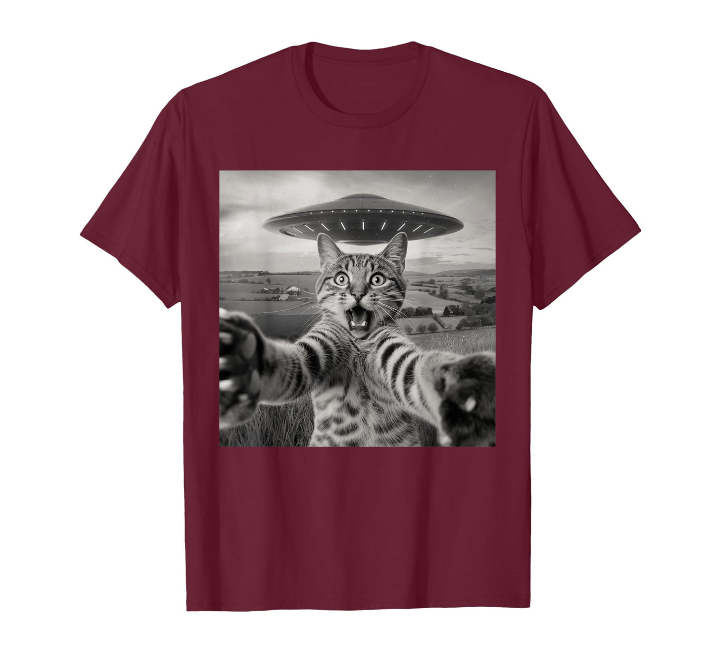 Cat Selfie With Alien UFO Funny Cat Sarcastic Humor Meme Men Women Kids T-Shirt