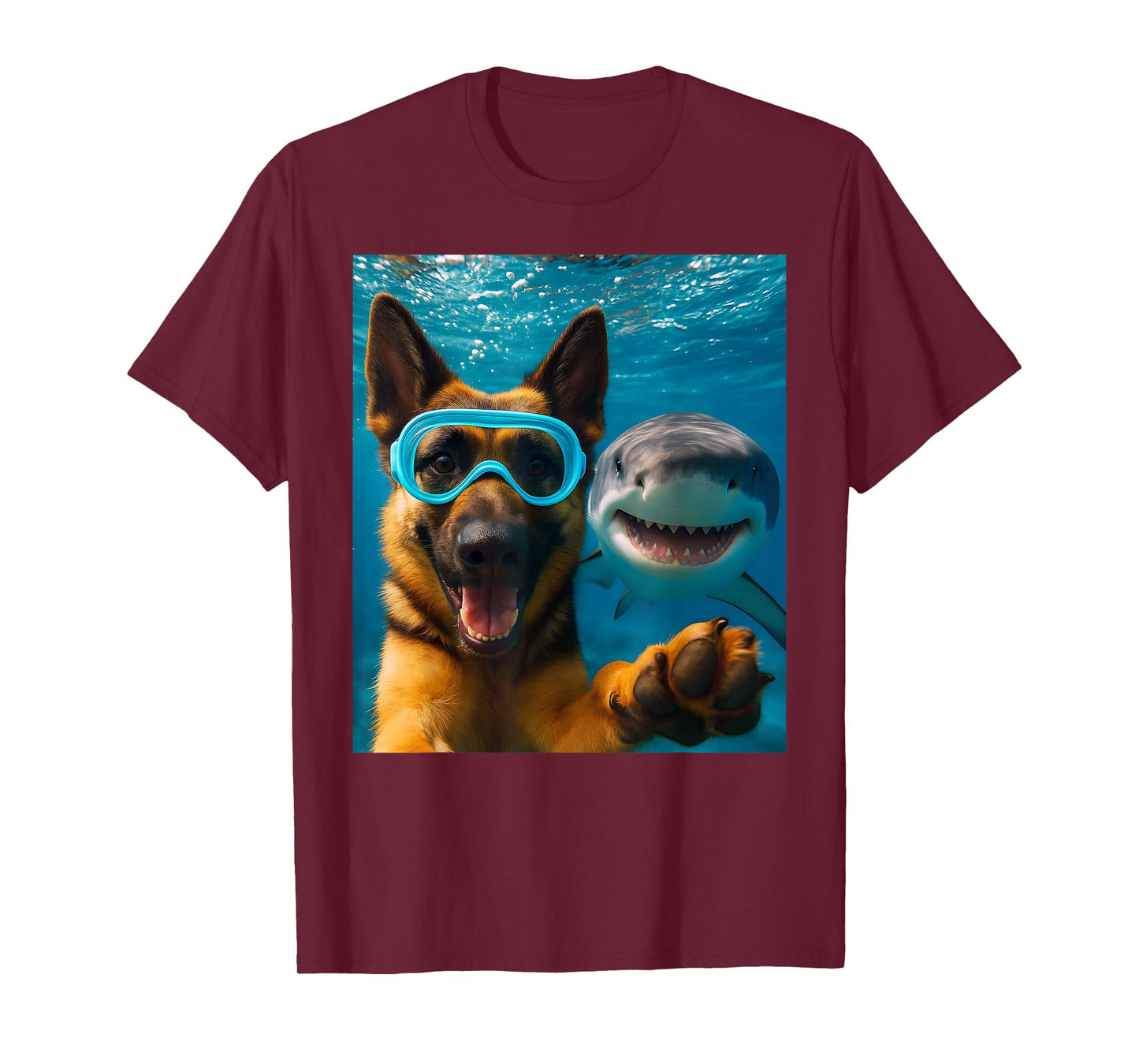 Funny German Shepherd Dog Selfie with Shark Ocean Lovers T-Shirt