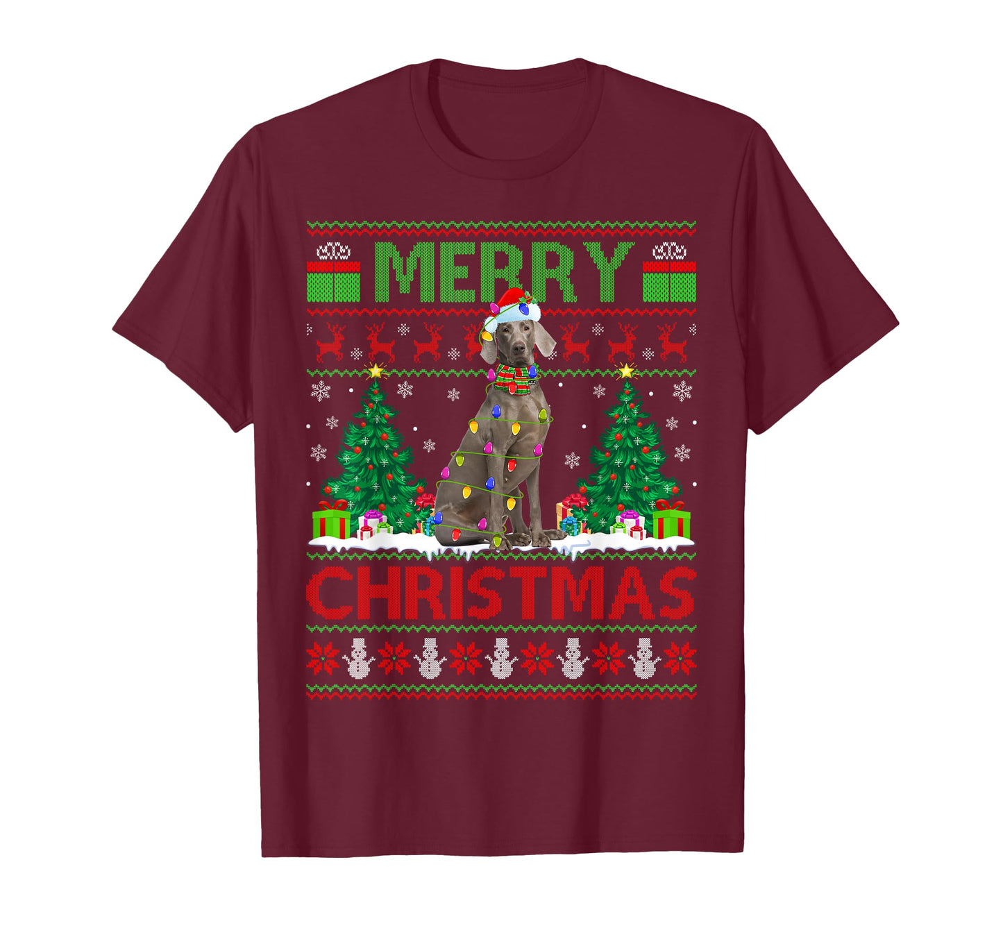 Weimaraner Dog Lover Xmas Lighting Ugly Weimaraner Christmas T-Shirt for Men Women Kids
