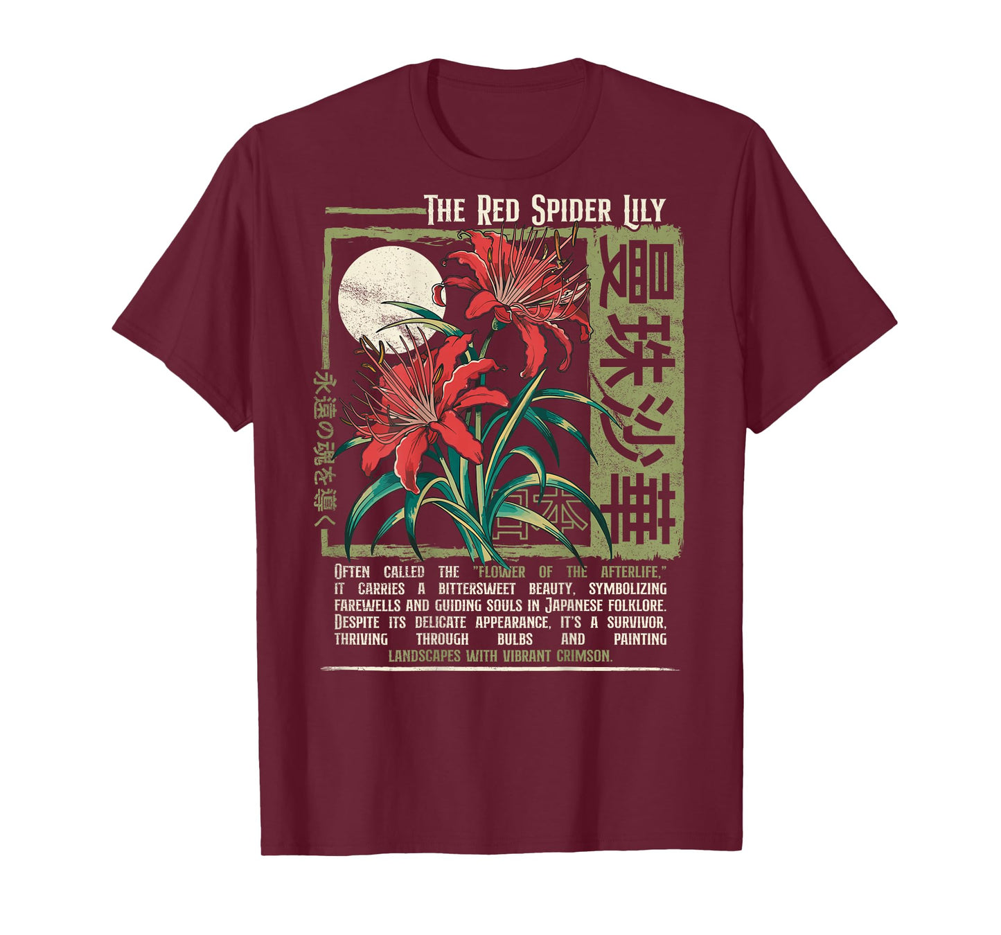 Red Spider Lily Flower Japanese Anime Art Otaku Backprinted T-Shirt