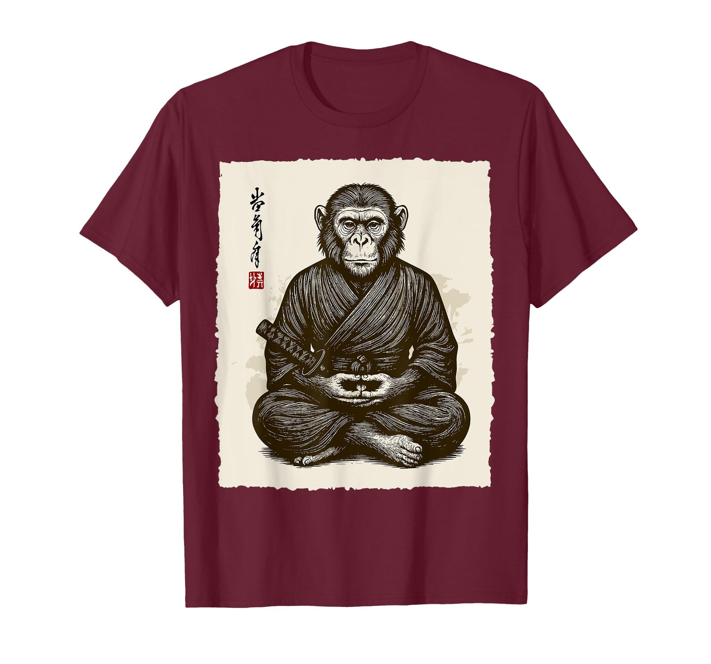 Samurai Warrior Monkey Japanese Katana Bushido Animal Art T-Shirt