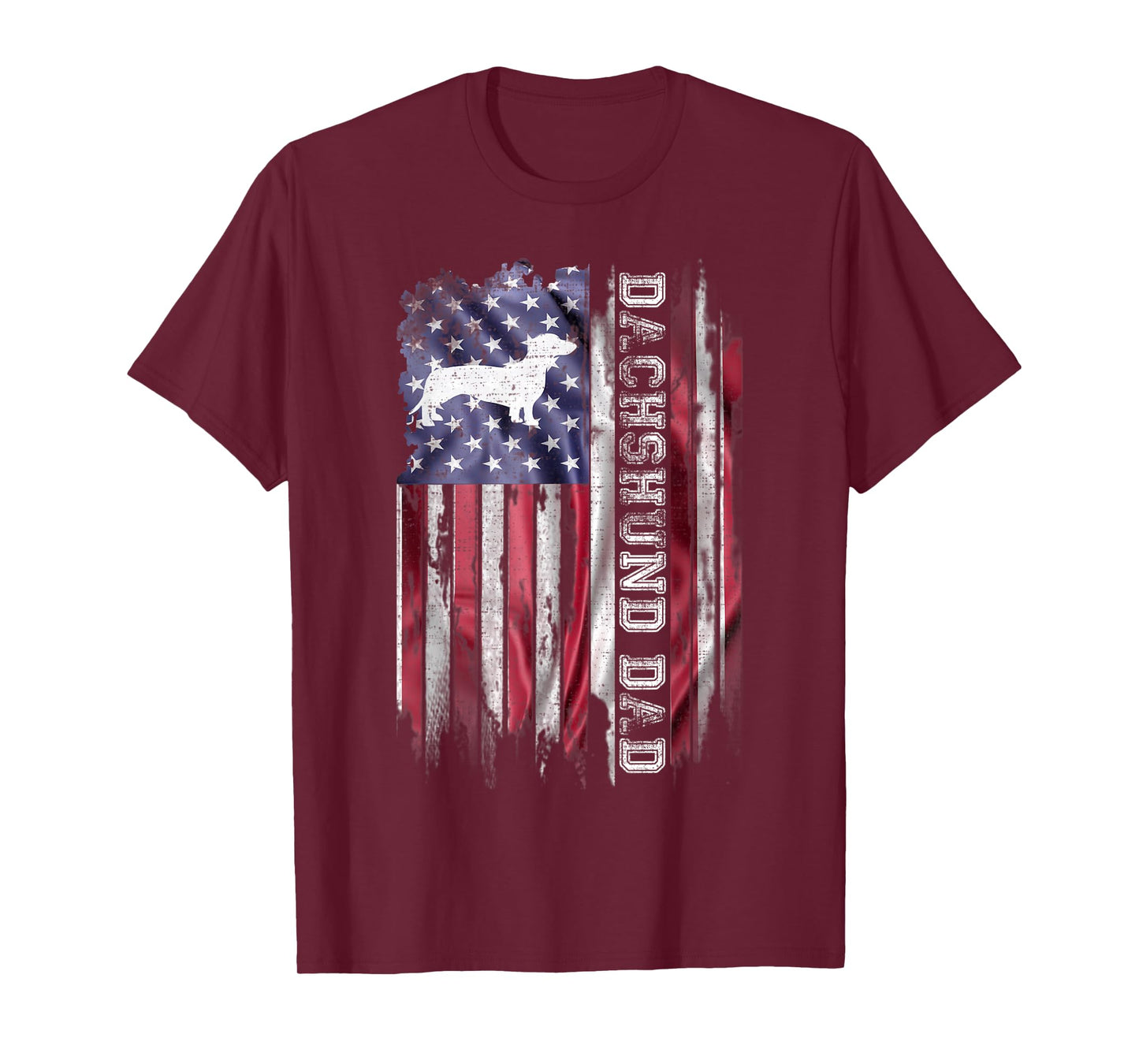 Vintage American Flag Proud Dachshund Dad Wiener Silhouette T-Shirt