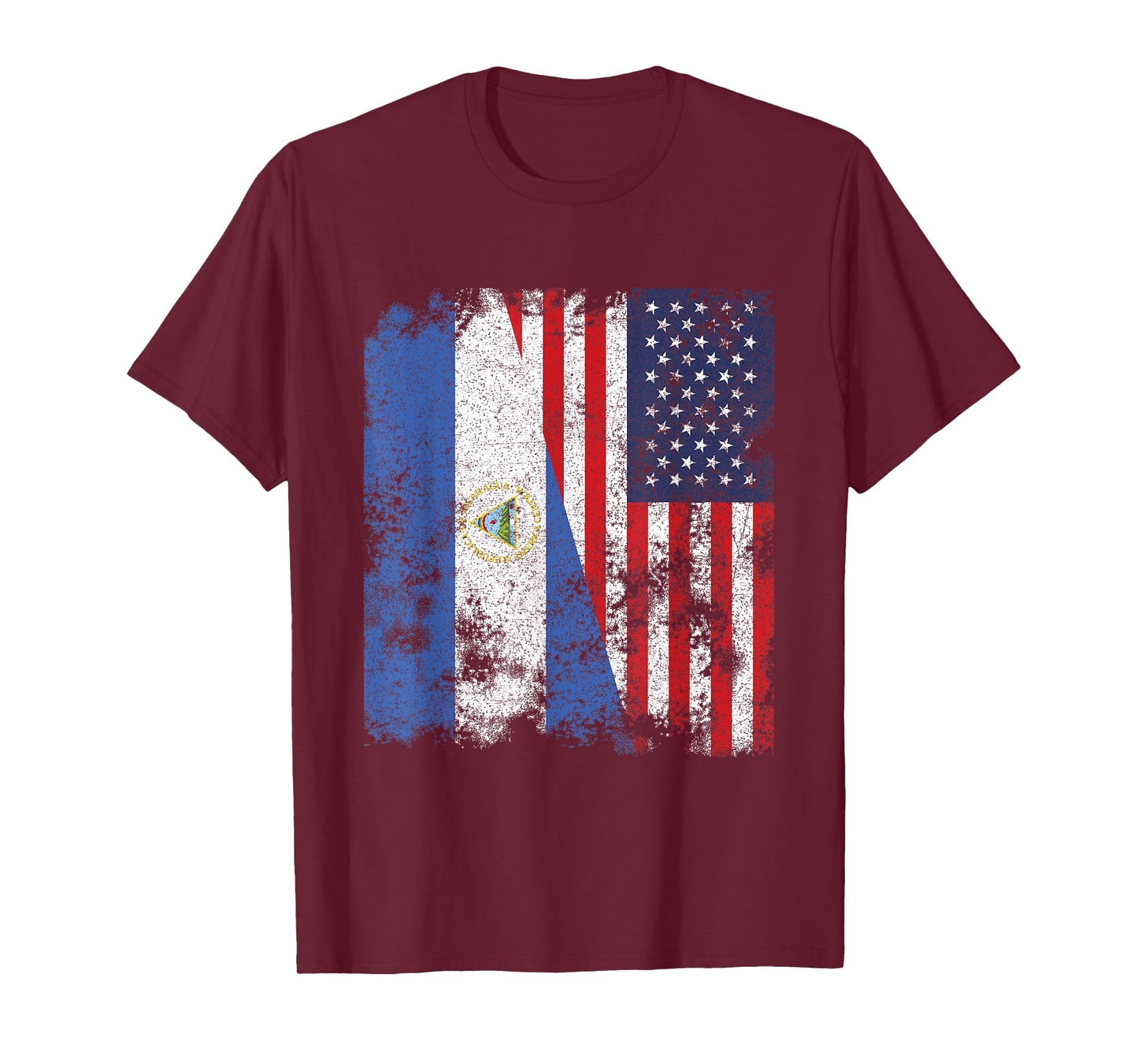 Nicaragua USA Flag Distressed - Half American T-Shirt