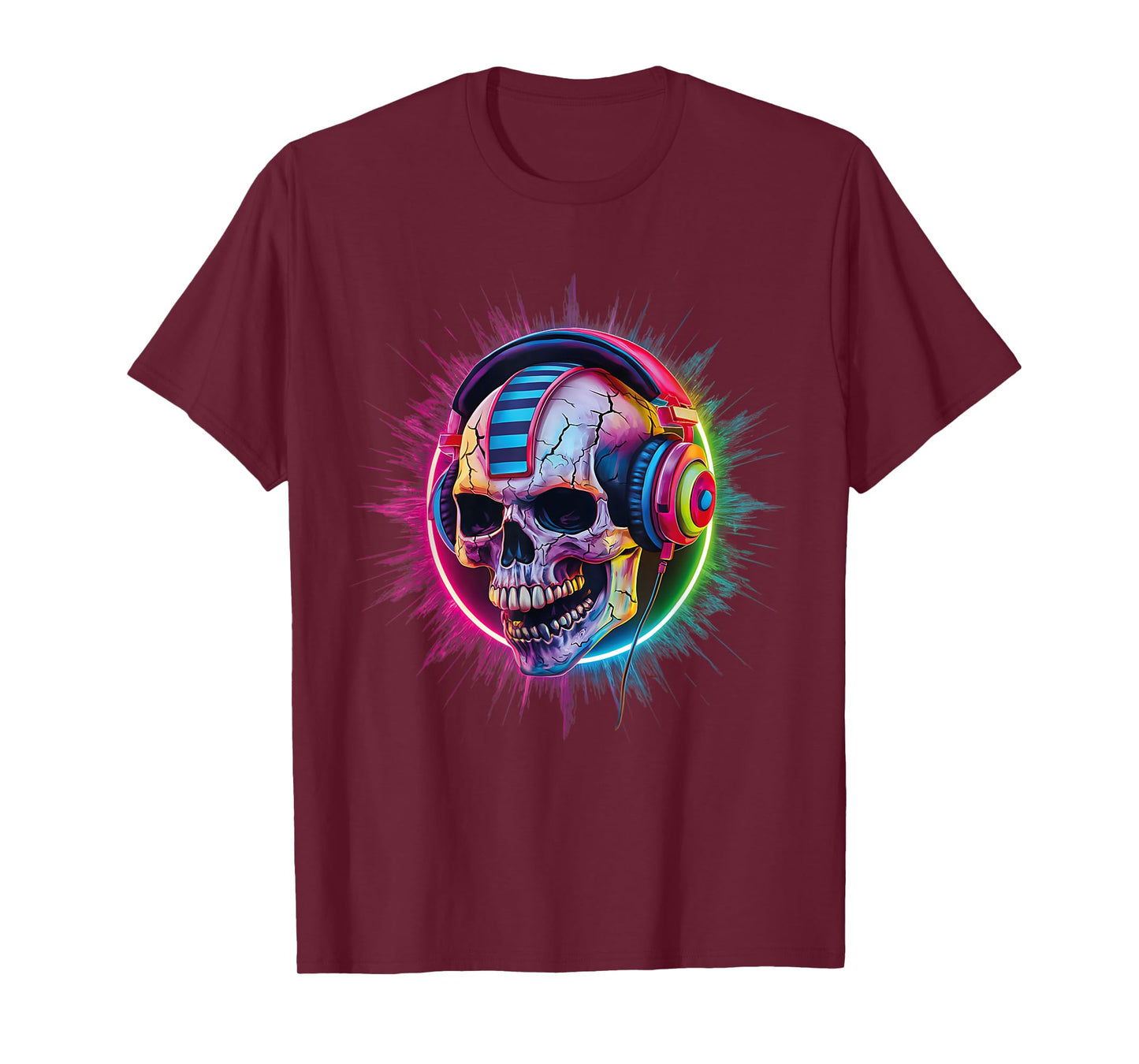 Skull Wearing Headphones Gamer Skeleton Gaming Graffiti T-Shirt