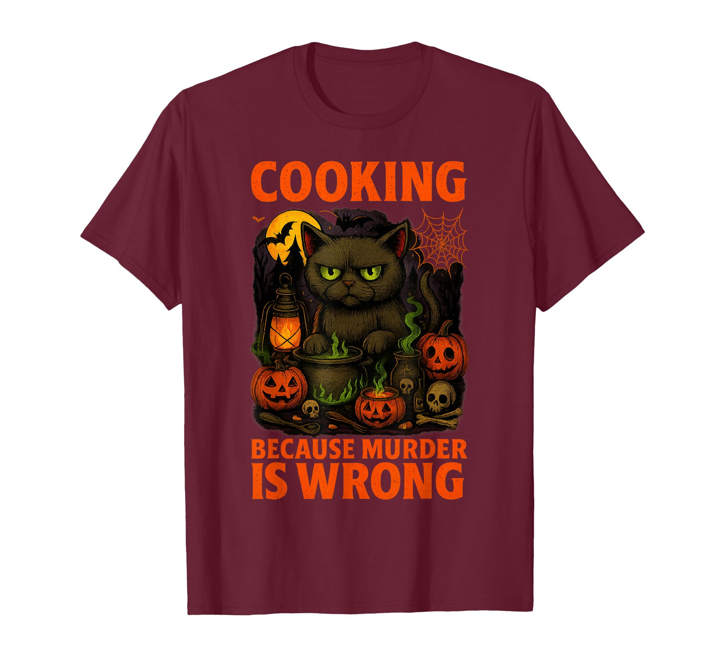 Halloween Cooking Cat Costume Funny Pun Spooky Design T-Shirt