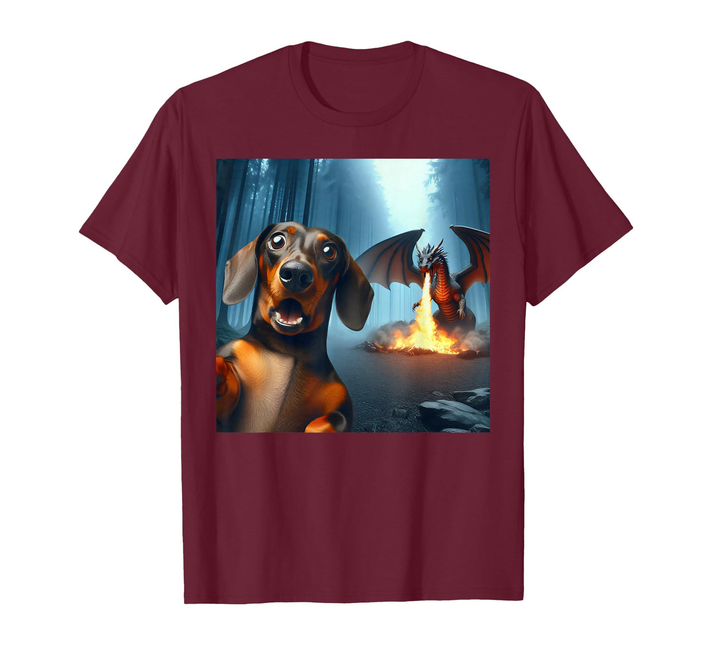Dachshund Selfie with dragon surprised Dachshund dragon T-Shirt