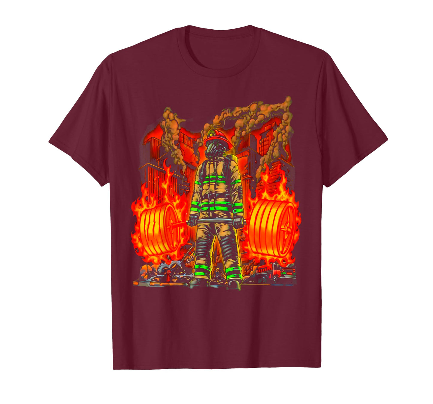 Firefighter Deadlifting Workout Bodybuilding Fitness Muscle T-Shirt