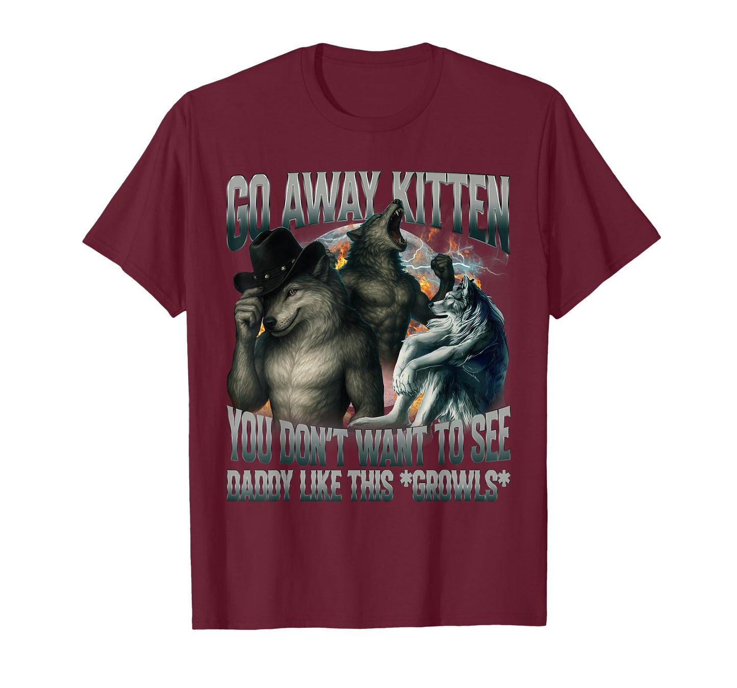 Go Away Kitten Funny Offensive Werewolf Meme Bootleg Graphic T-Shirt