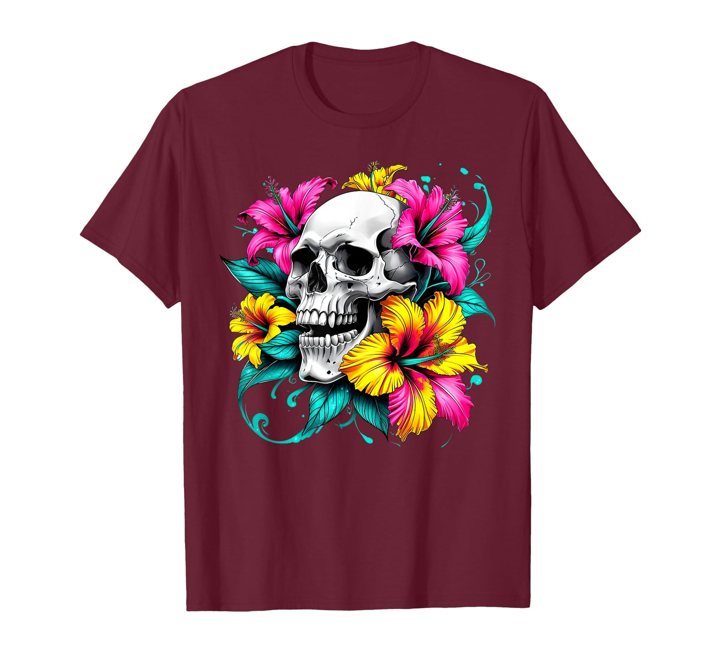 Skull Hibiscus Flower Mycologist Gothic Goth Flower Women T-Shirt
