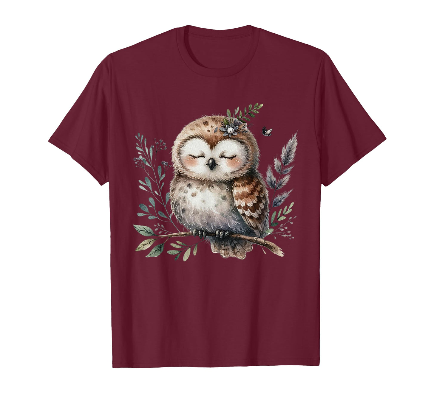 Peaceful Forest Owl Woodland Animal Nature Art T-Shirt