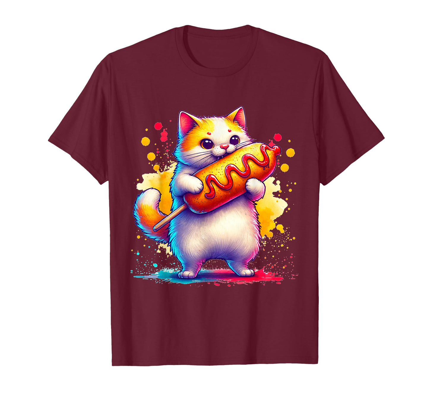 Cute Cat Eating Corndog. Funny Cats And Corndogs Lover T-Shirt