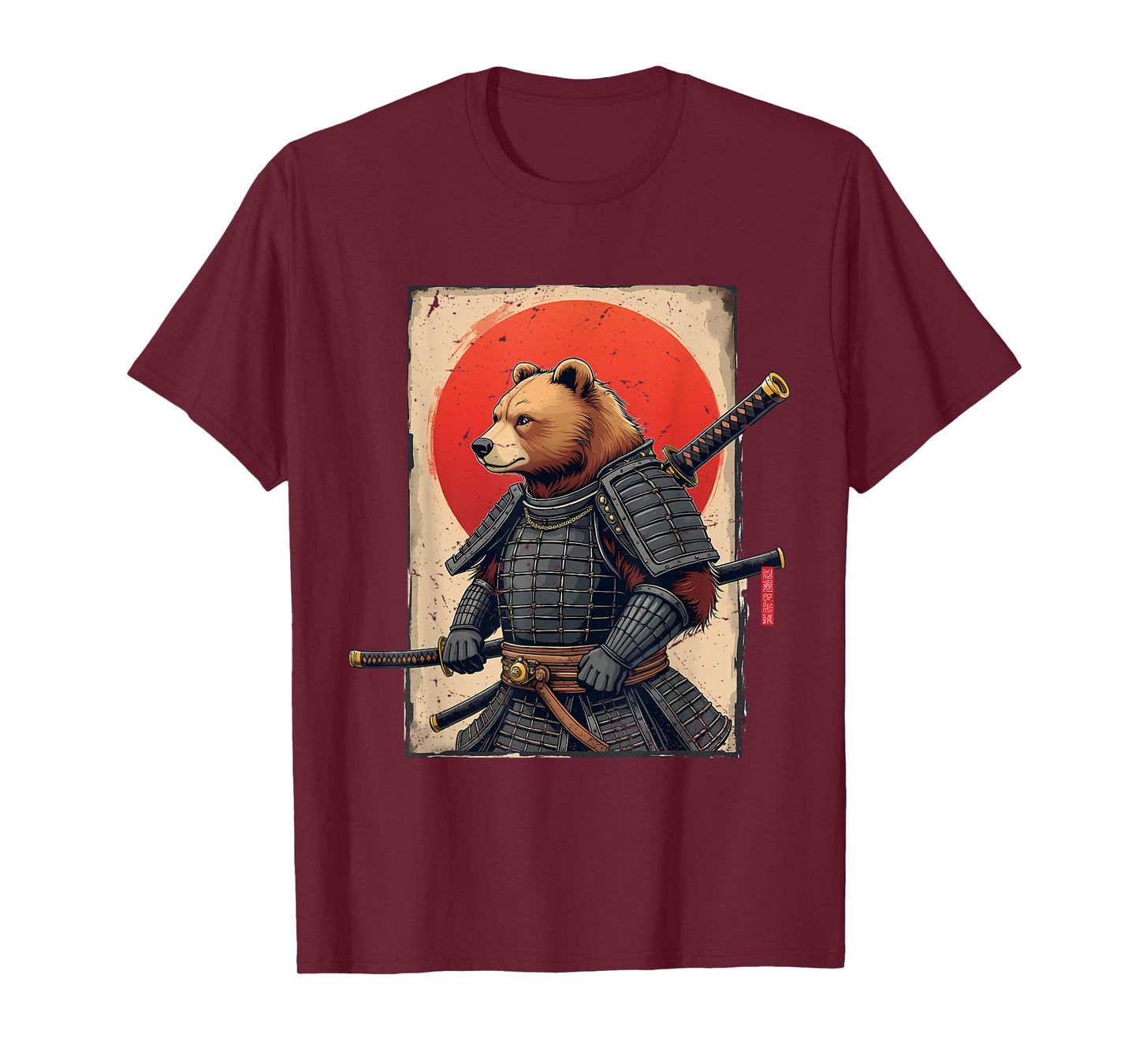 Samurai Brown Bear Ukiyo-e Ink Warrior Art Japanese Bear Art T-Shirt