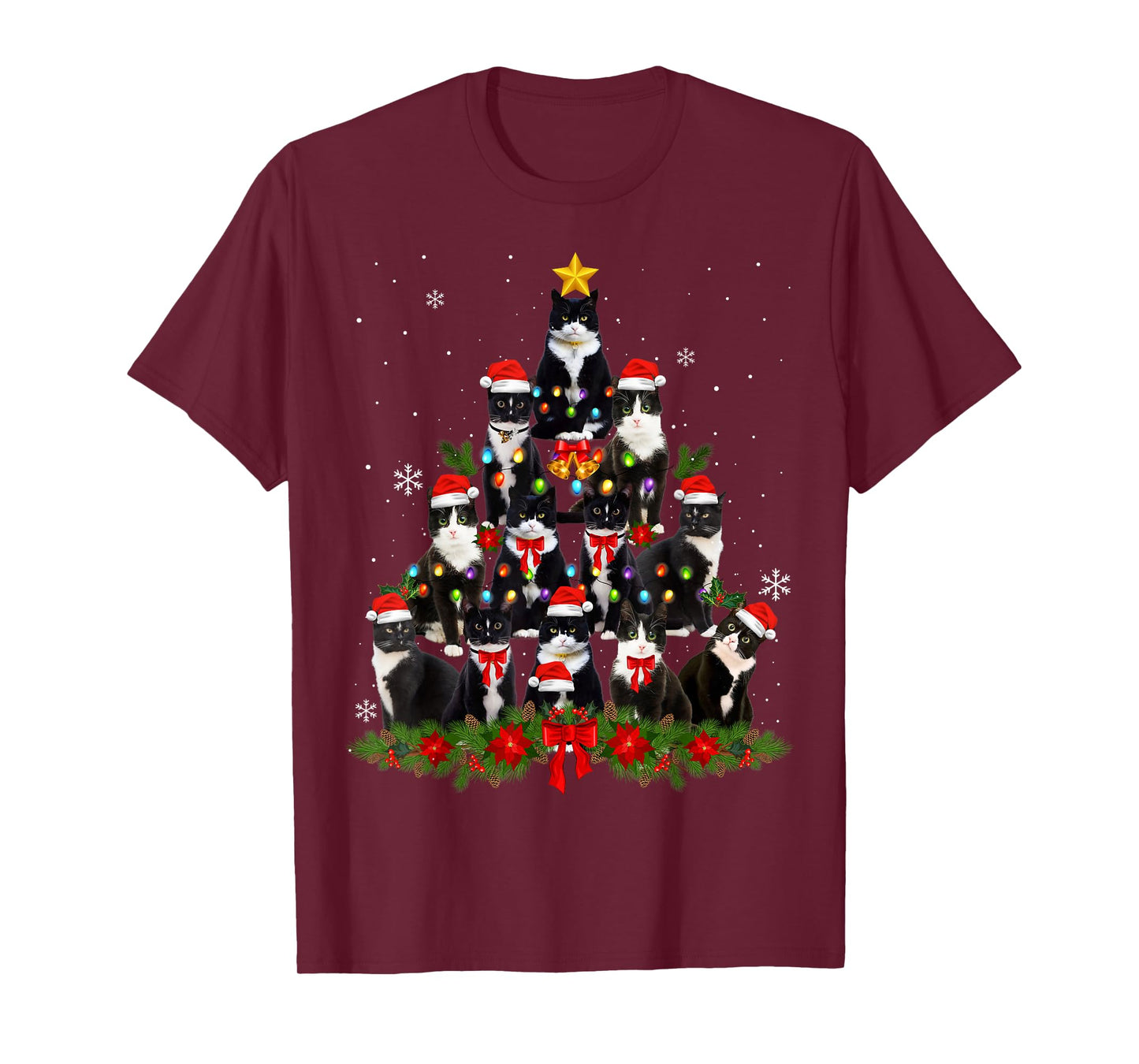 Tuxedo Cat Christmas Tree Tuxedo Cat Lights Xmas Matching T-Shirt