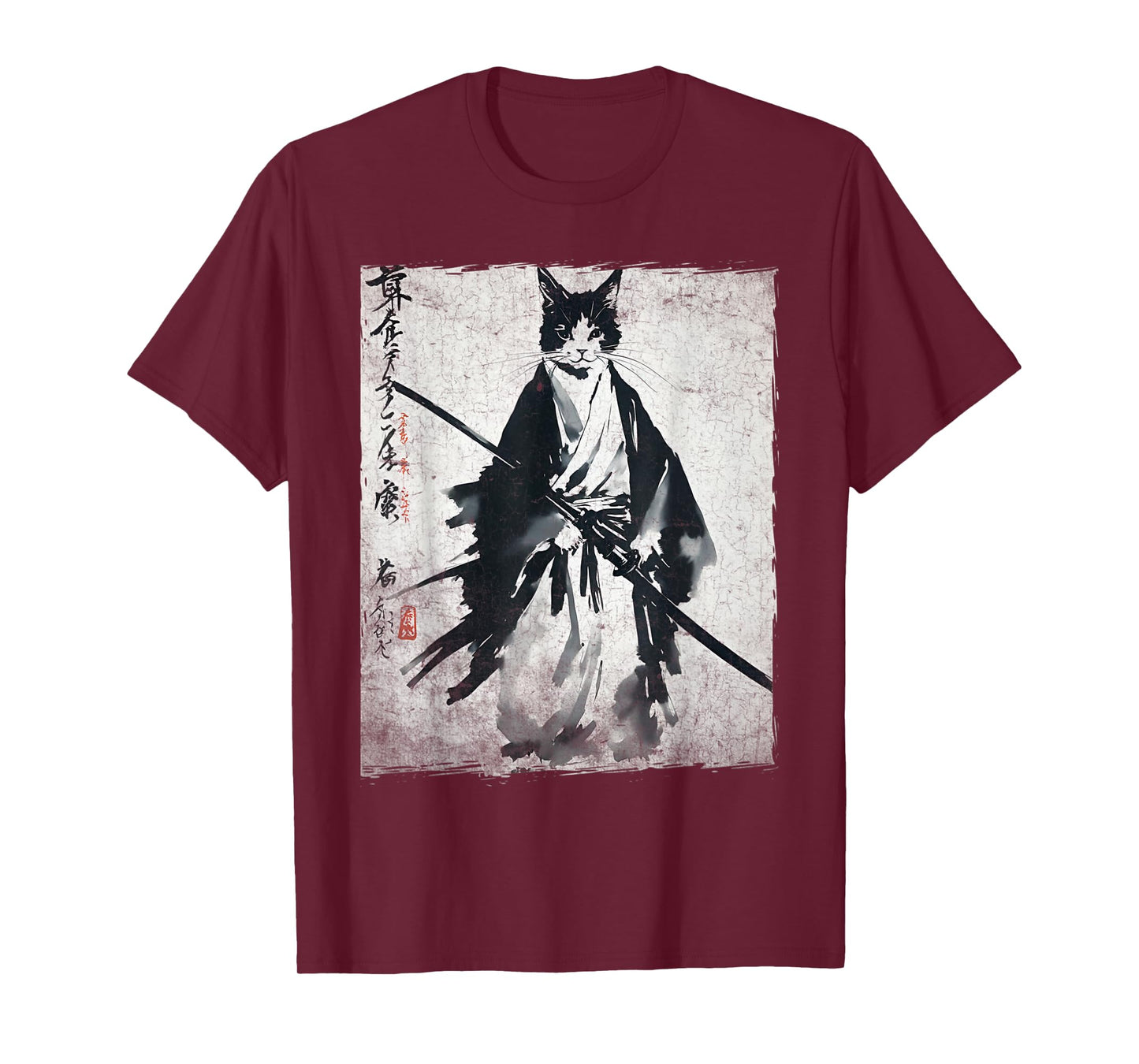 Samurai Cat Ukiyo-e Warrior Art Vintage Ninja Cat Graphic T-Shirt