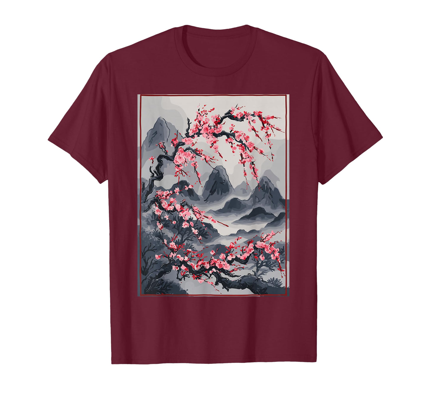 Vintage Cherry Blossom Landscape - Japanese Graphical Art T-Shirt