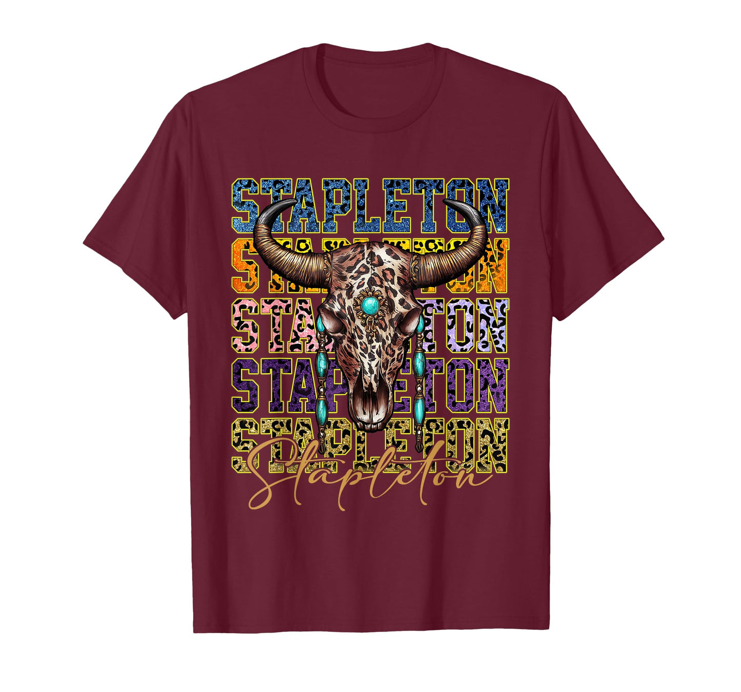 Classic Stapleton Name Bull Skull Country Western Cowboy T-Shirt