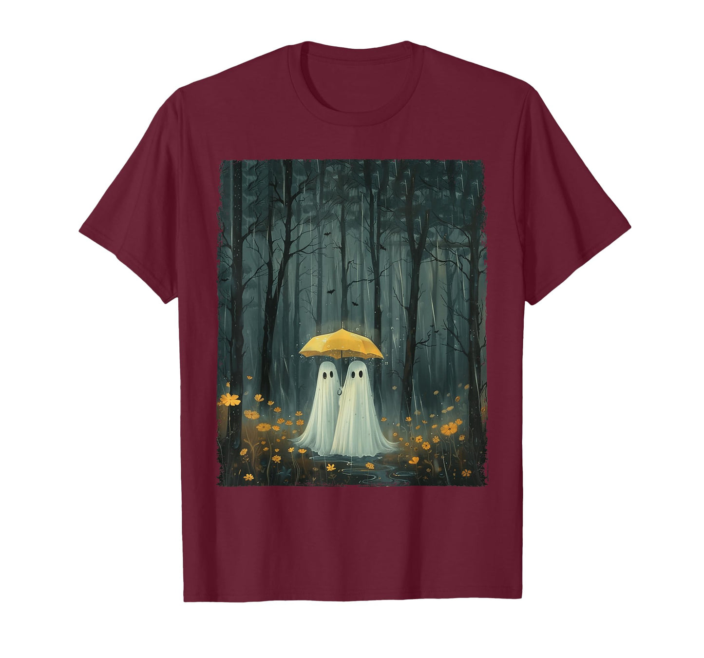 Floral Ghost Holds Umbrella Couple Spooky Season Women Men T-Shirt