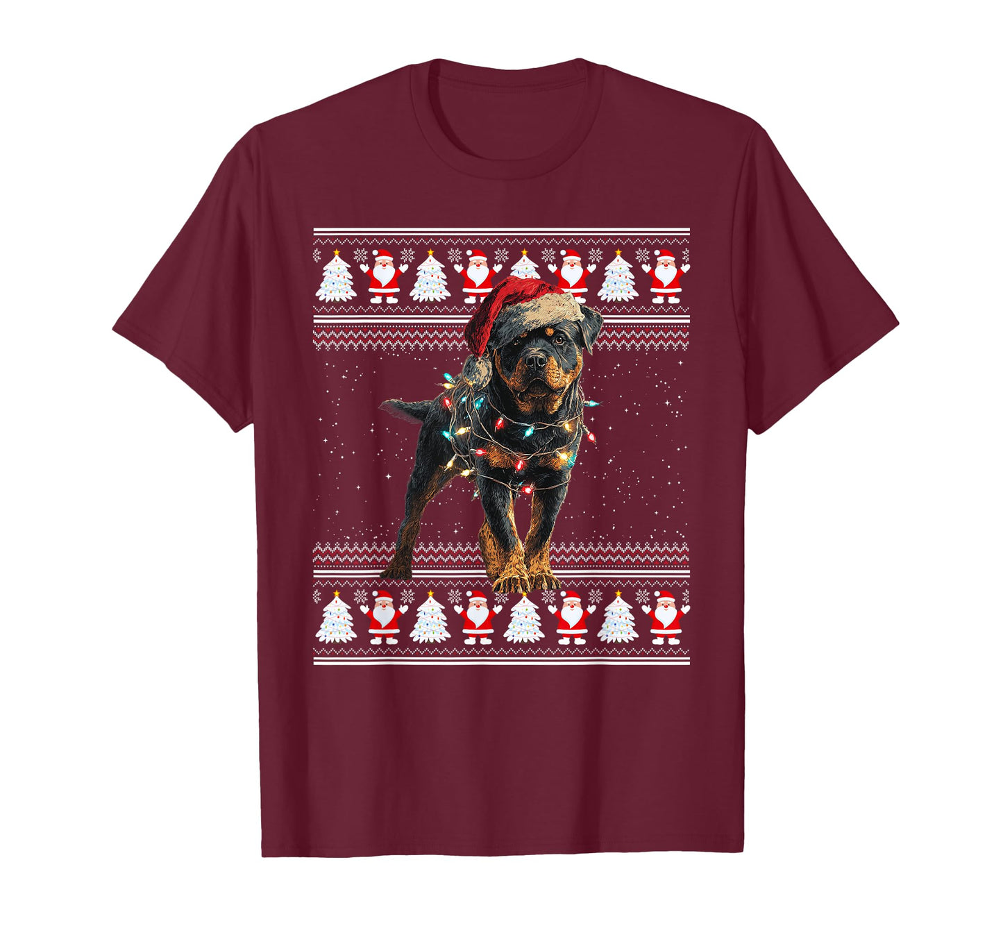 Rottweiler Ugly Christmas Sweaters Funny Dog Lights Xmas T-Shirt