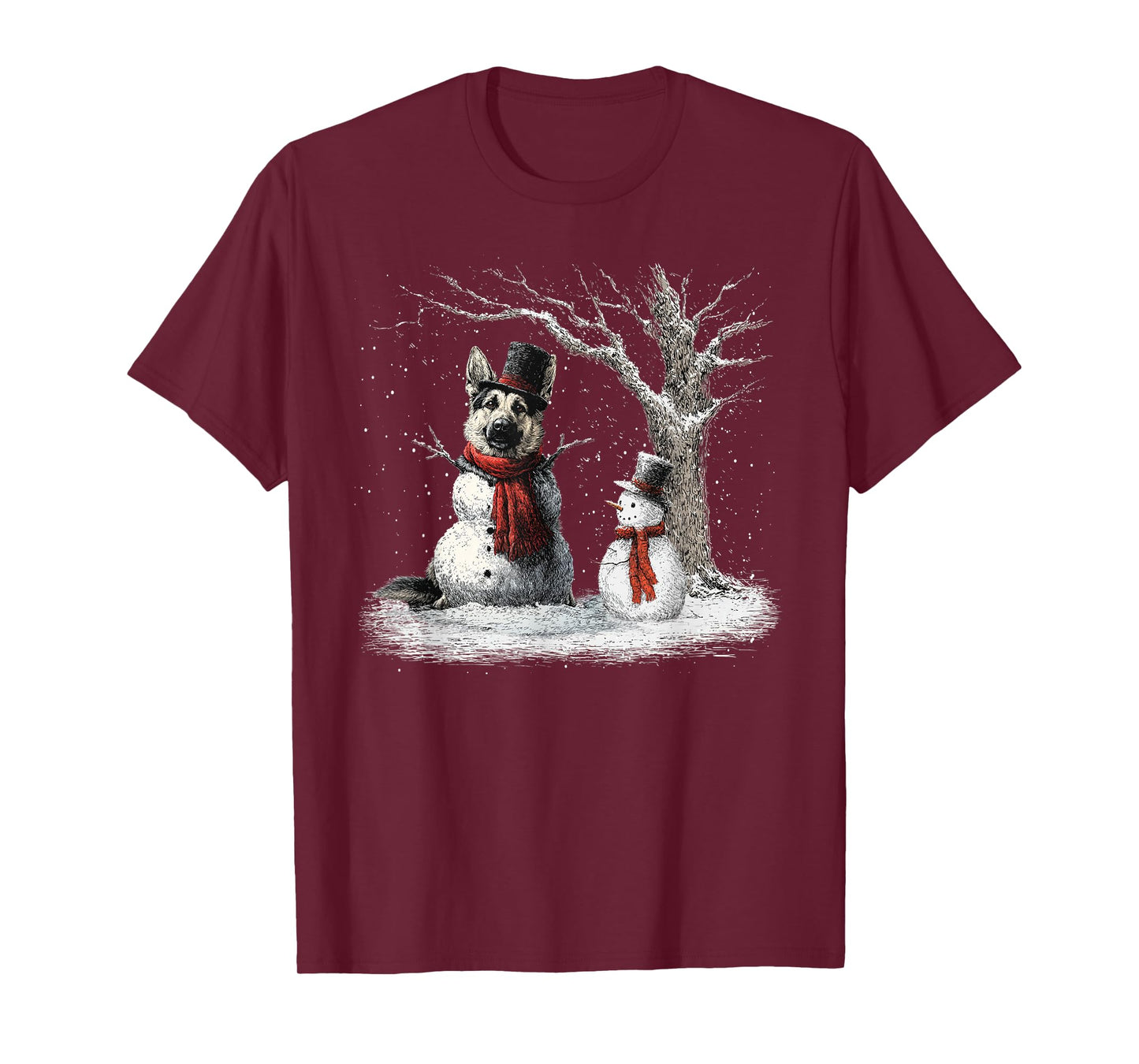 Funny German Shepherd Dog in The Snow Tree Christmas Winter T-Shirt