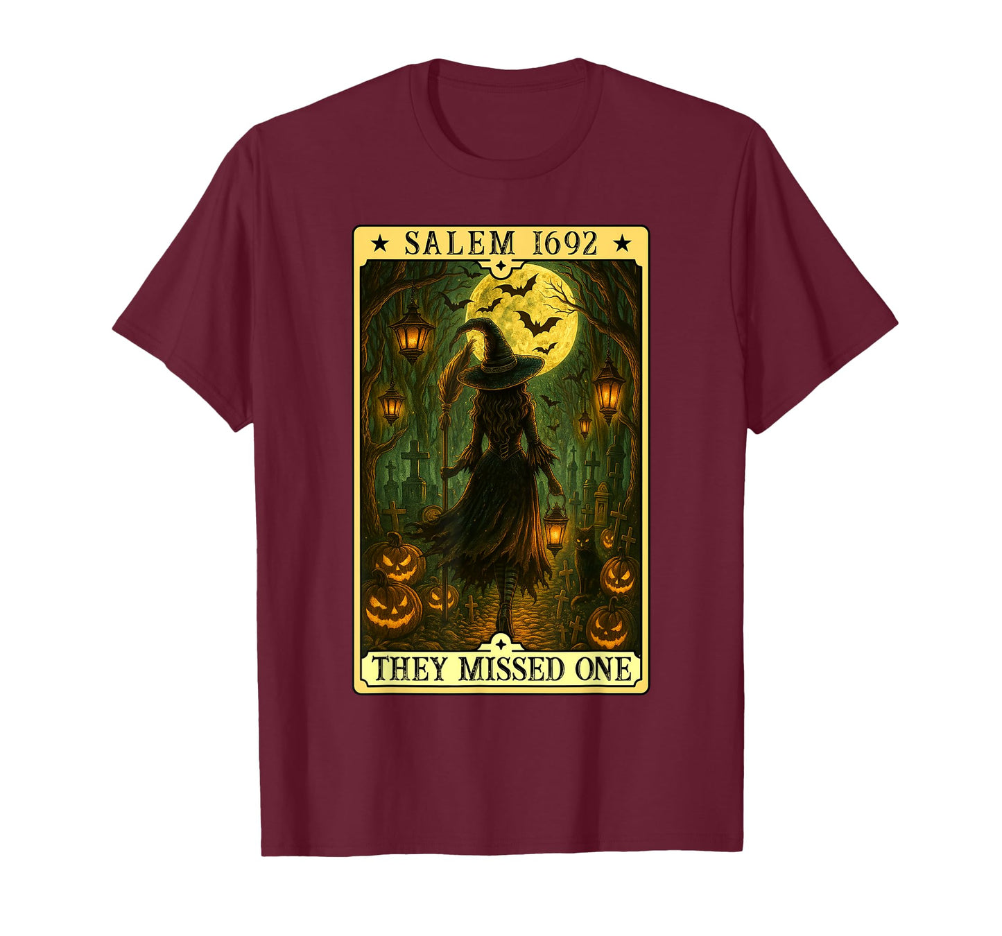 Salem 1692 Halloween Witch They Missed One Tarot Card Women T-Shirt