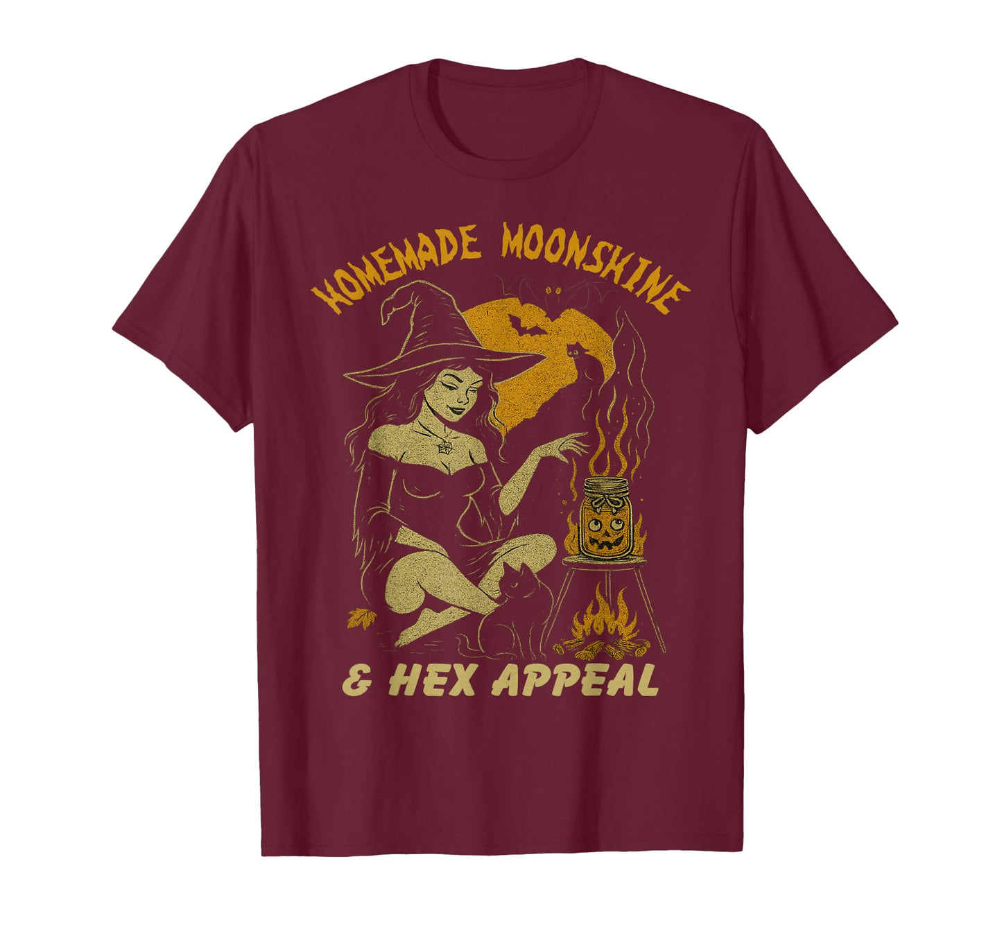 Homemade Moonshine & Hex Appeal Halloween Witch Pin Up Girl T-Shirt